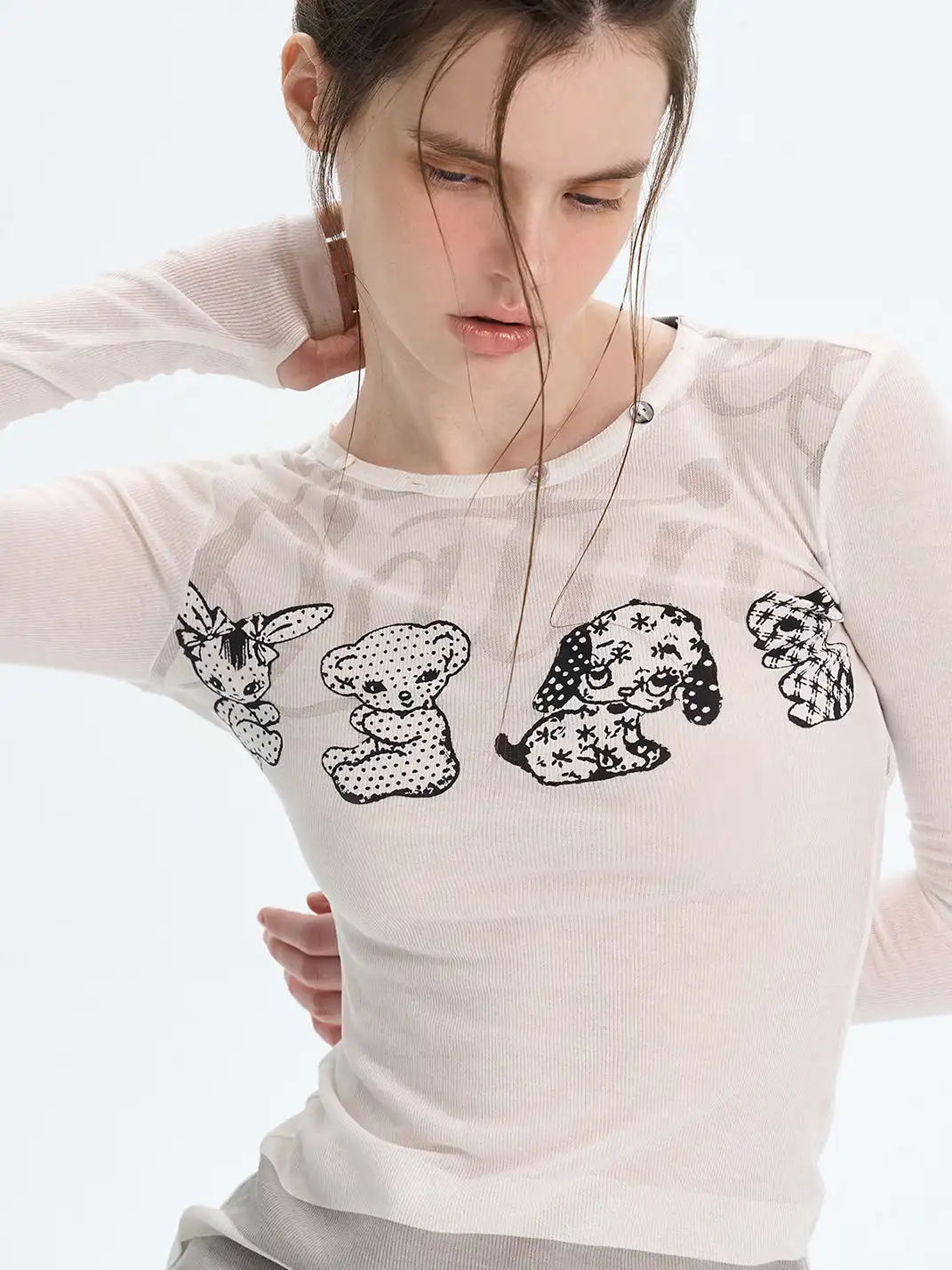 The NeverMore | Puppy Print Faux Two-Piece Knit T-Shirt