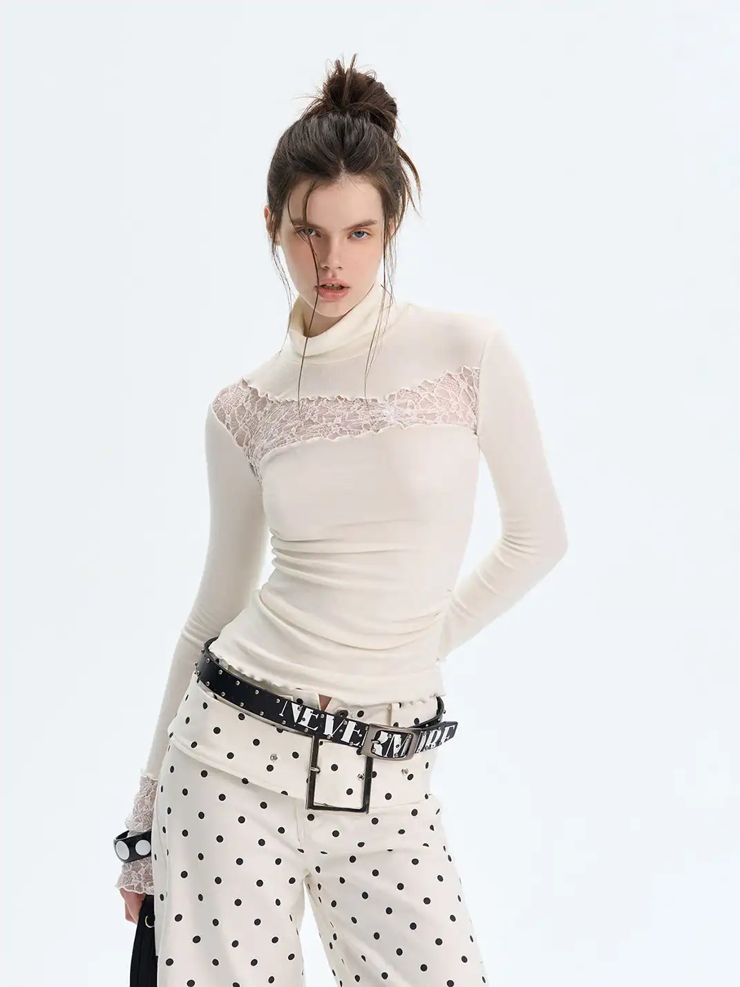 The NeverMore | Patchwork Lace Knit Turtleneck Base Layer