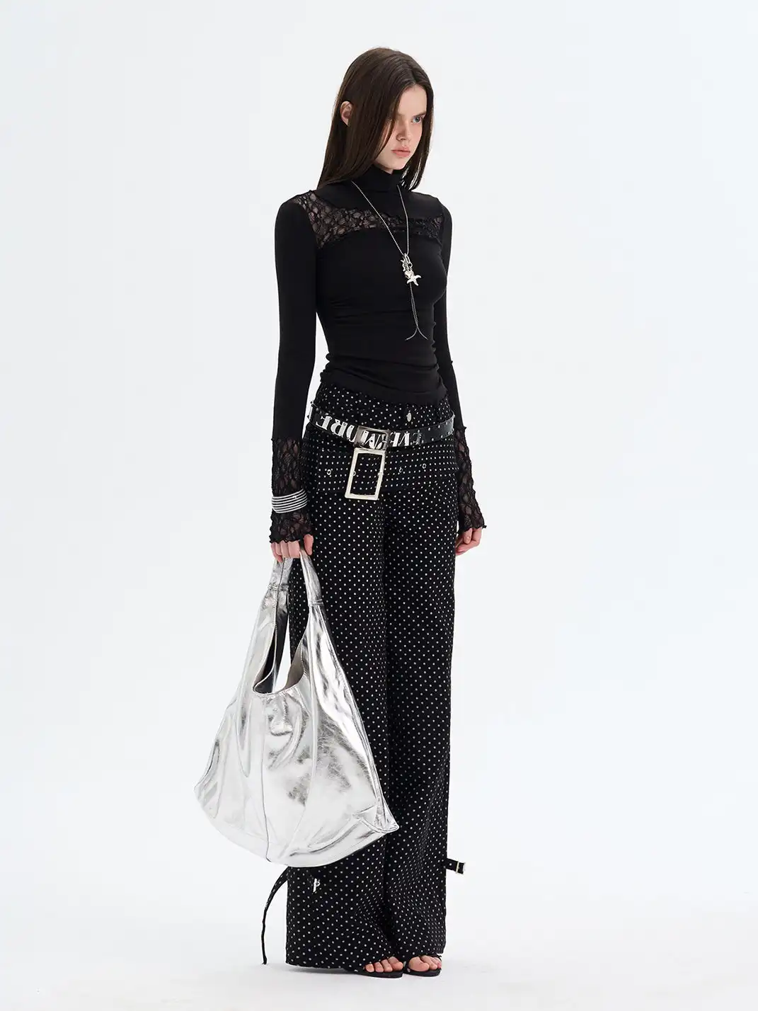 The NeverMore | Patchwork Lace Knit Turtleneck Base Layer