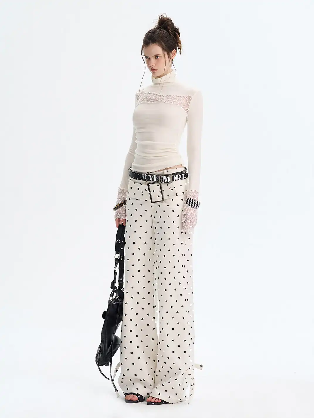 The NeverMore | Patchwork Lace Knit Turtleneck Base Layer