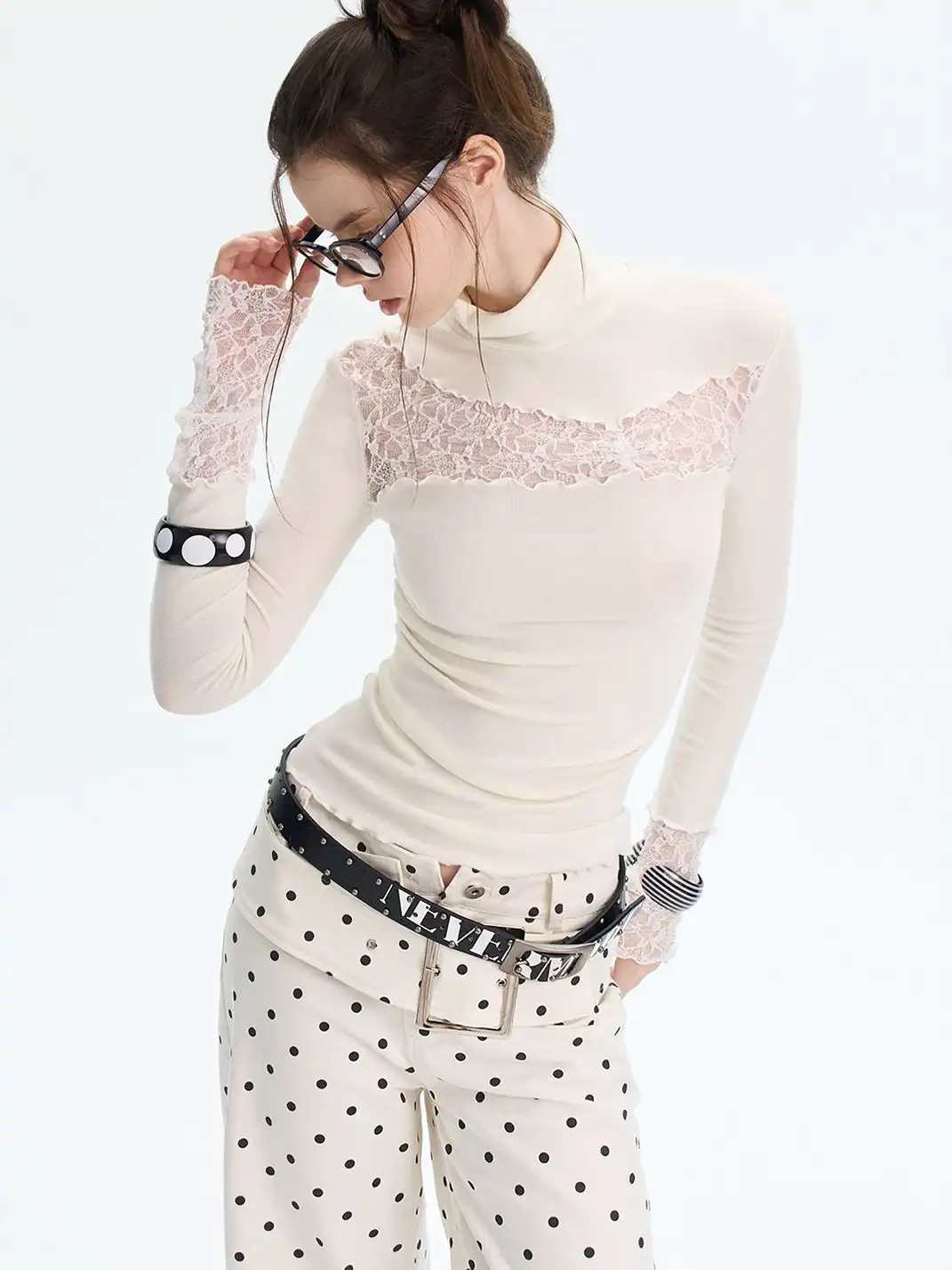 The NeverMore | Patchwork Lace Knit Turtleneck Base Layer