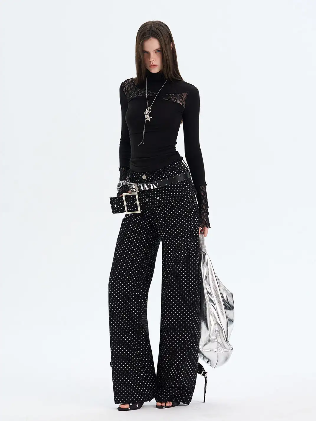 The NeverMore | Patchwork Lace Knit Turtleneck Base Layer