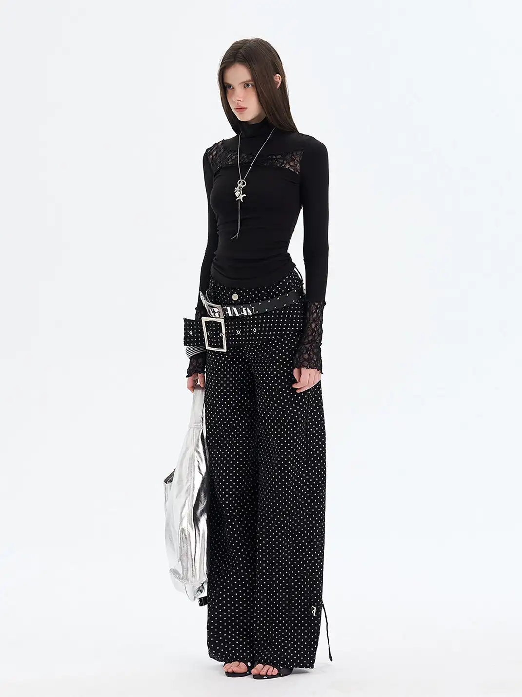The NeverMore | Patchwork Lace Knit Turtleneck Base Layer