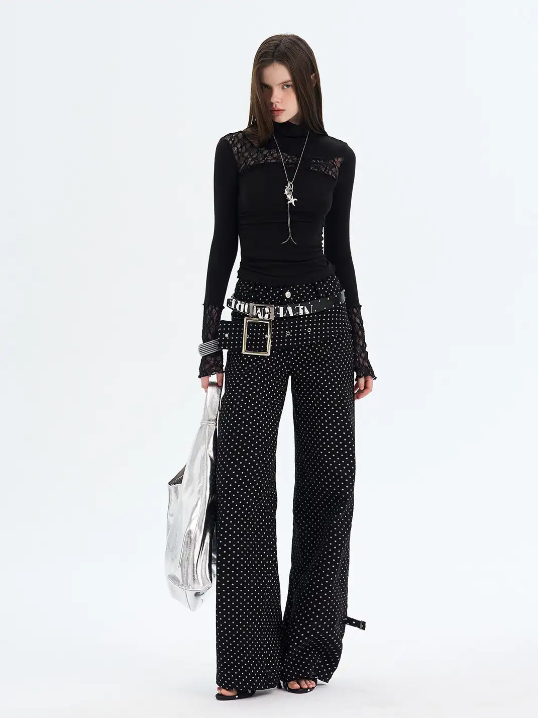 The NeverMore | Patchwork Lace Knit Turtleneck Base Layer