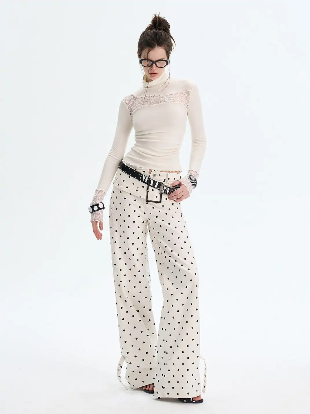 The NeverMore | Patchwork Lace Knit Turtleneck Base Layer