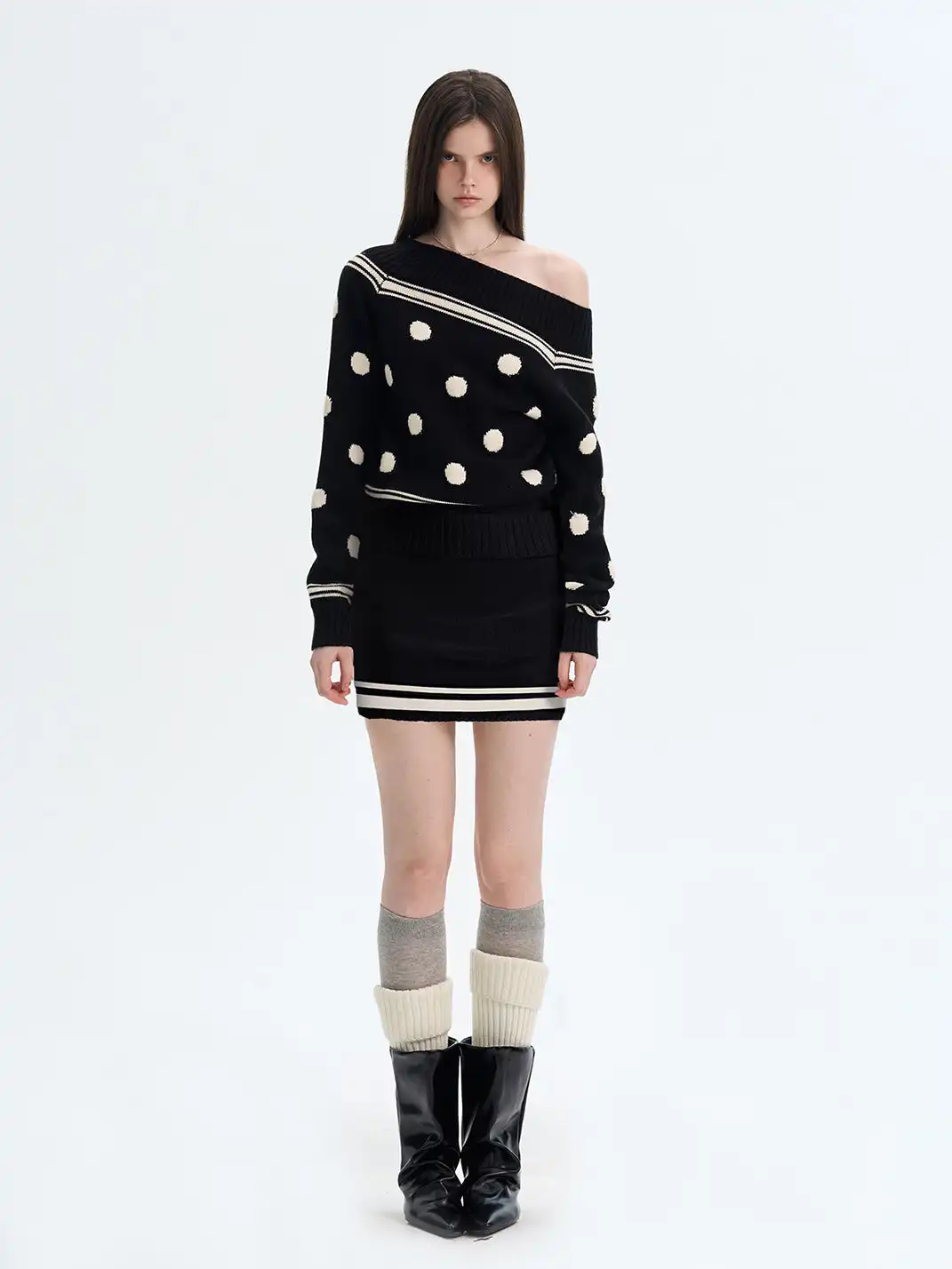 The NeverMore | Retro-Style Off-The-Shoulder Knit Dress