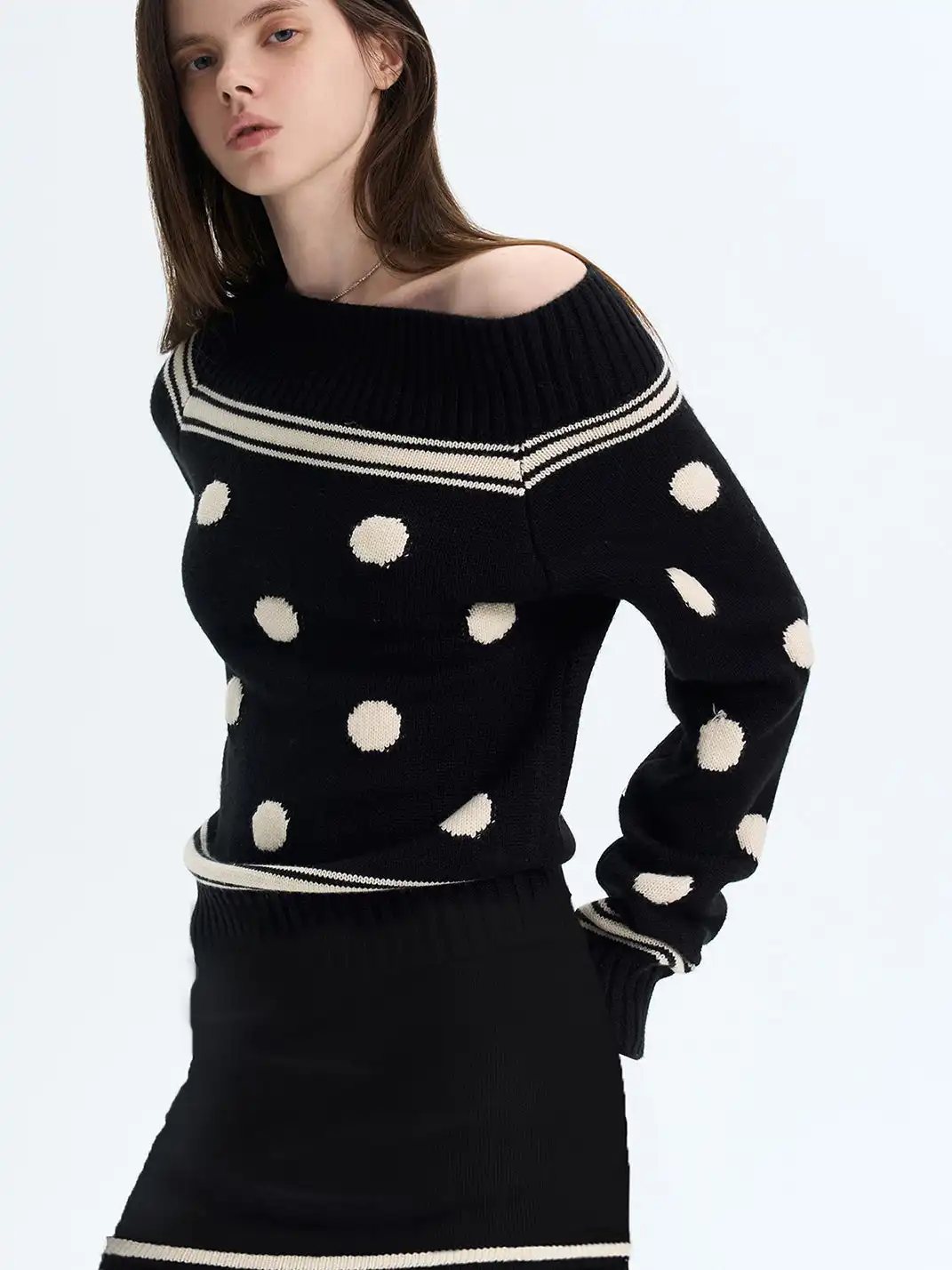 The NeverMore | Retro-Style Off-The-Shoulder Knit Dress