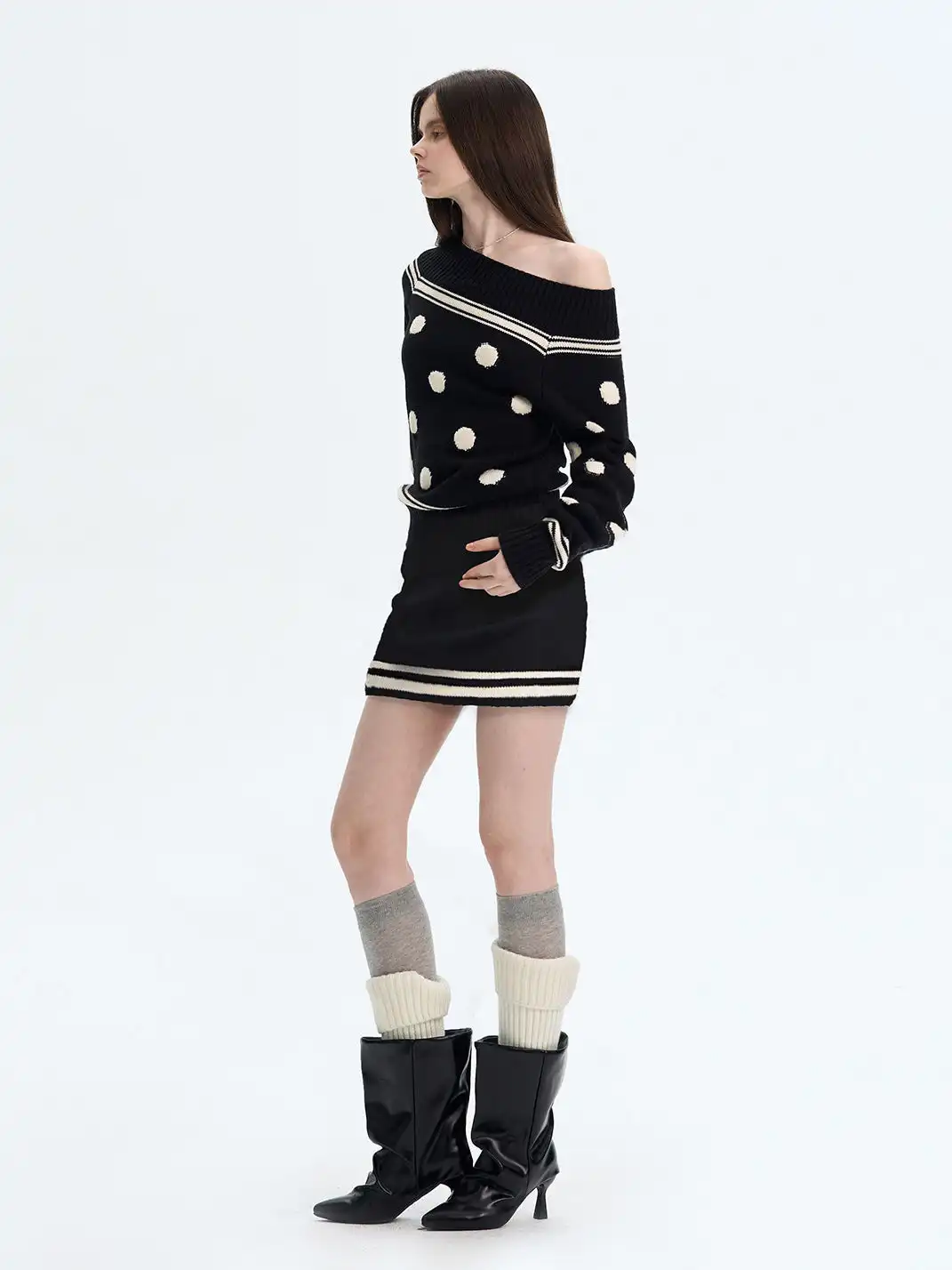 The NeverMore | Retro-Style Off-The-Shoulder Knit Dress