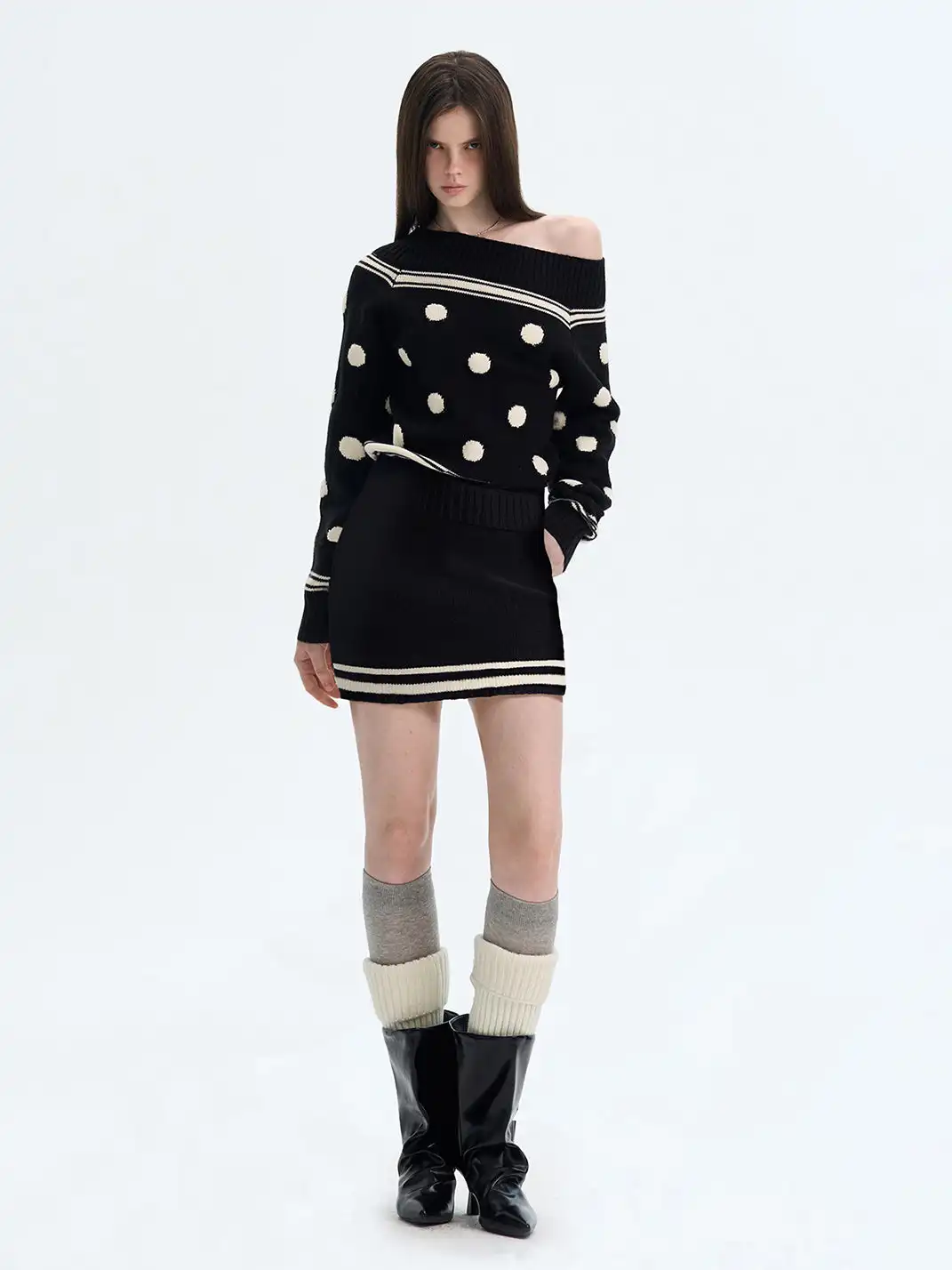 The NeverMore | Retro-Style Off-The-Shoulder Knit Dress