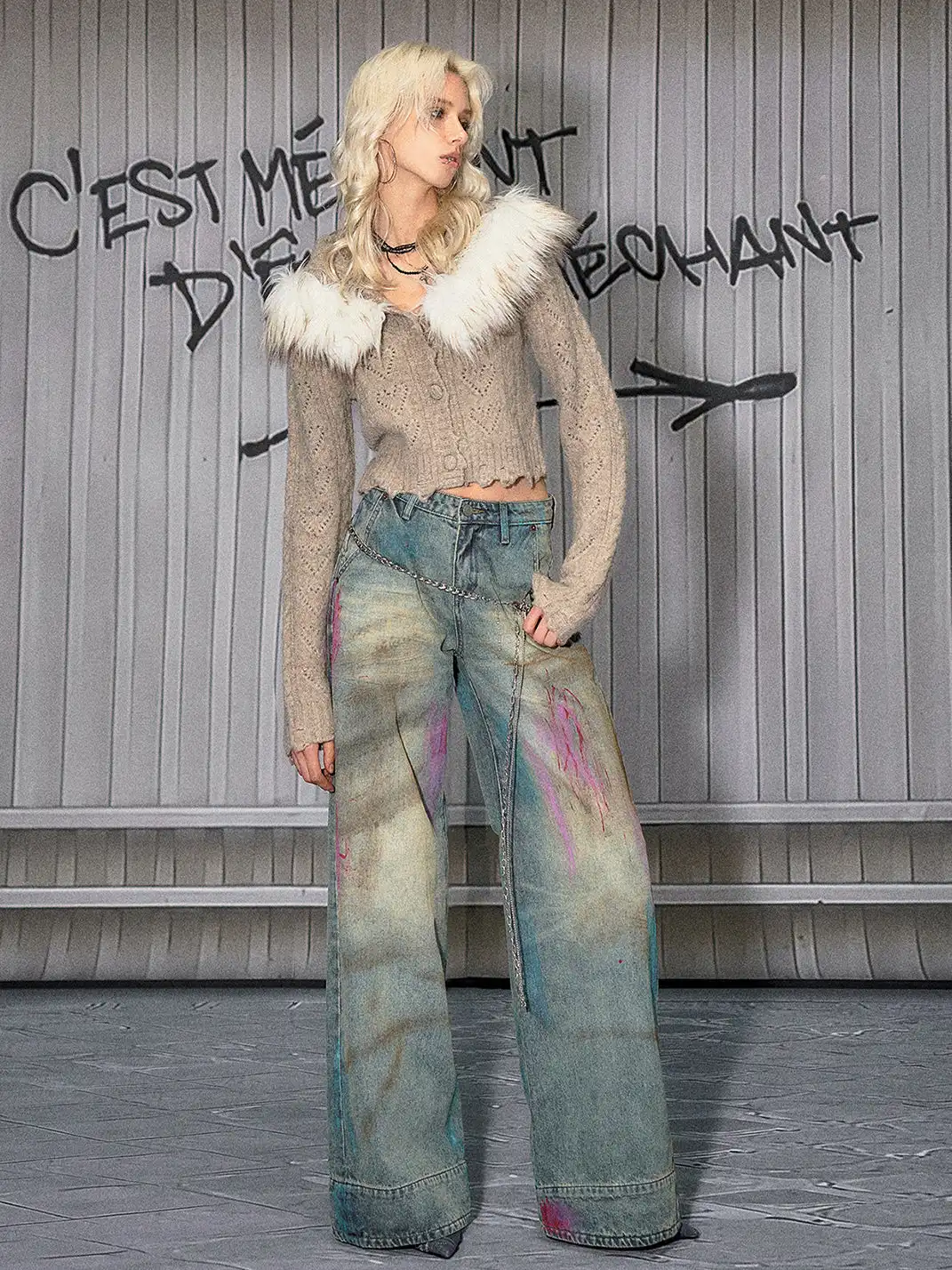 The NeverMore | Washed Blue Heavy-Duty Graffiti Jeans