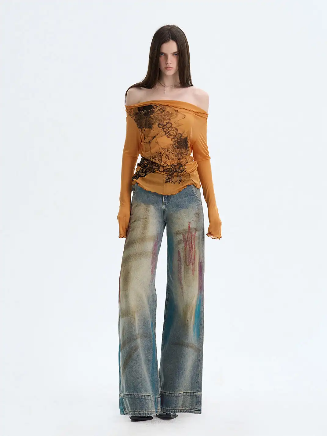 The NeverMore | Washed Blue Heavy-Duty Graffiti Jeans