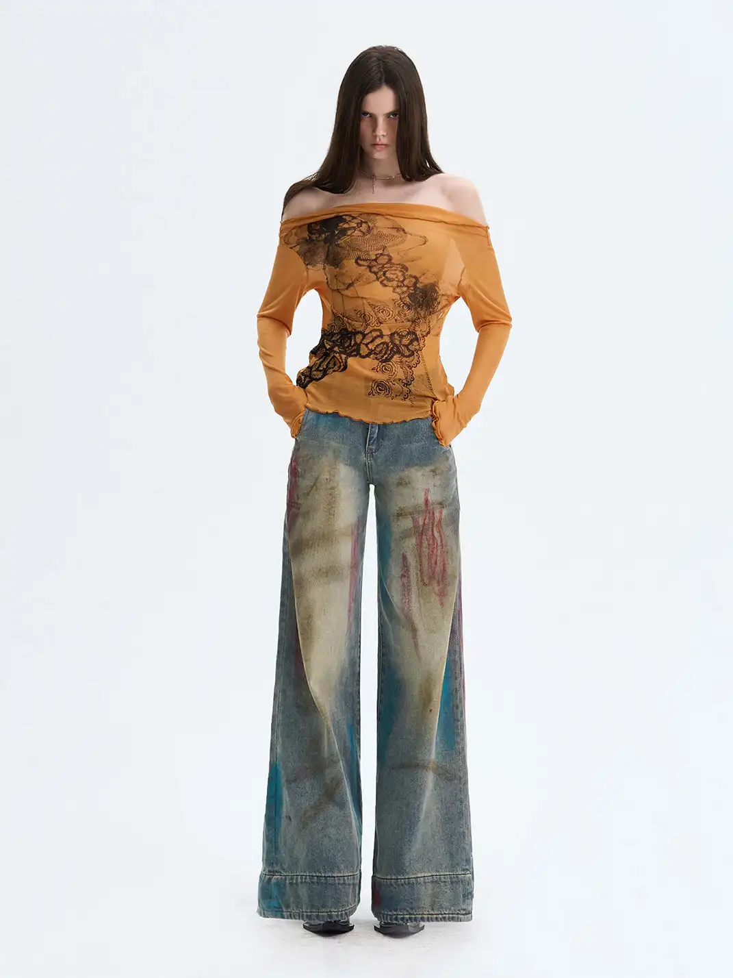 The NeverMore | Washed Blue Heavy-Duty Graffiti Jeans