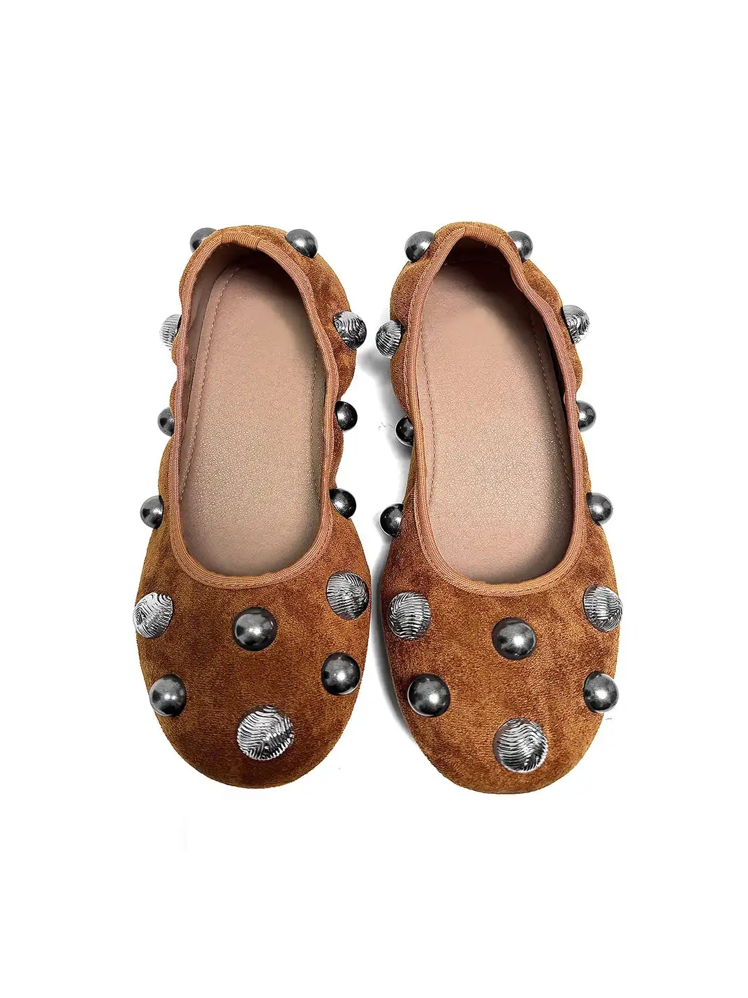 ABstract Garden | Vintage Studded Ballet Flats-Brown