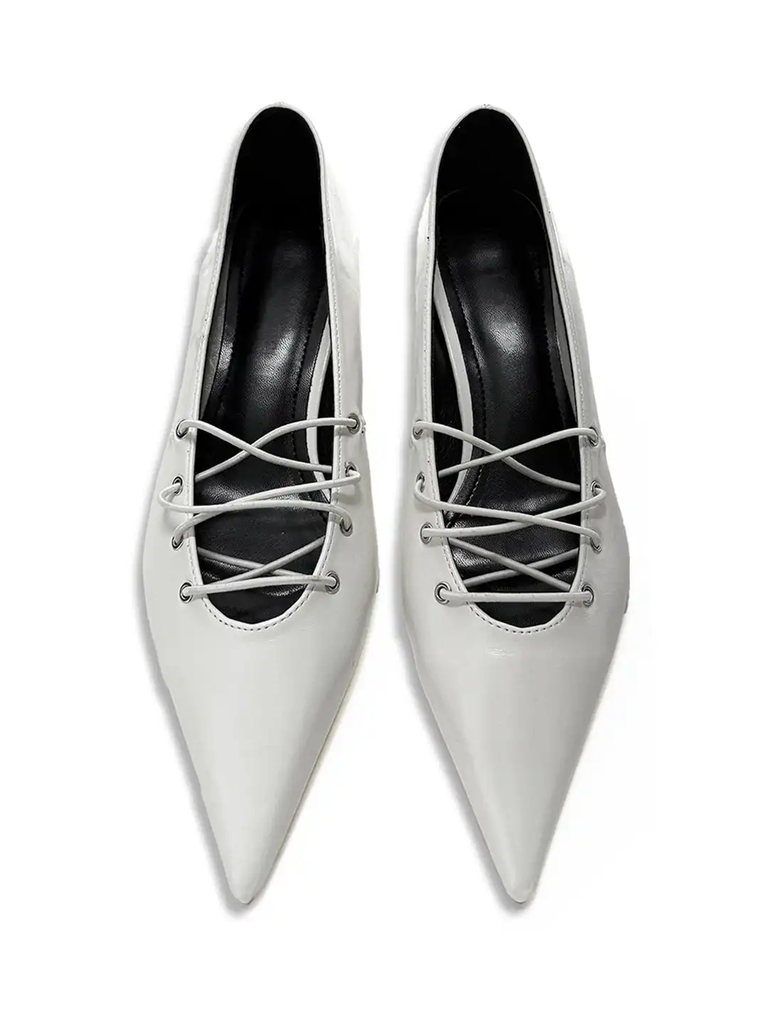 ABstract Garden | Pointed-Toe Shoes With Crisscross Straps-White