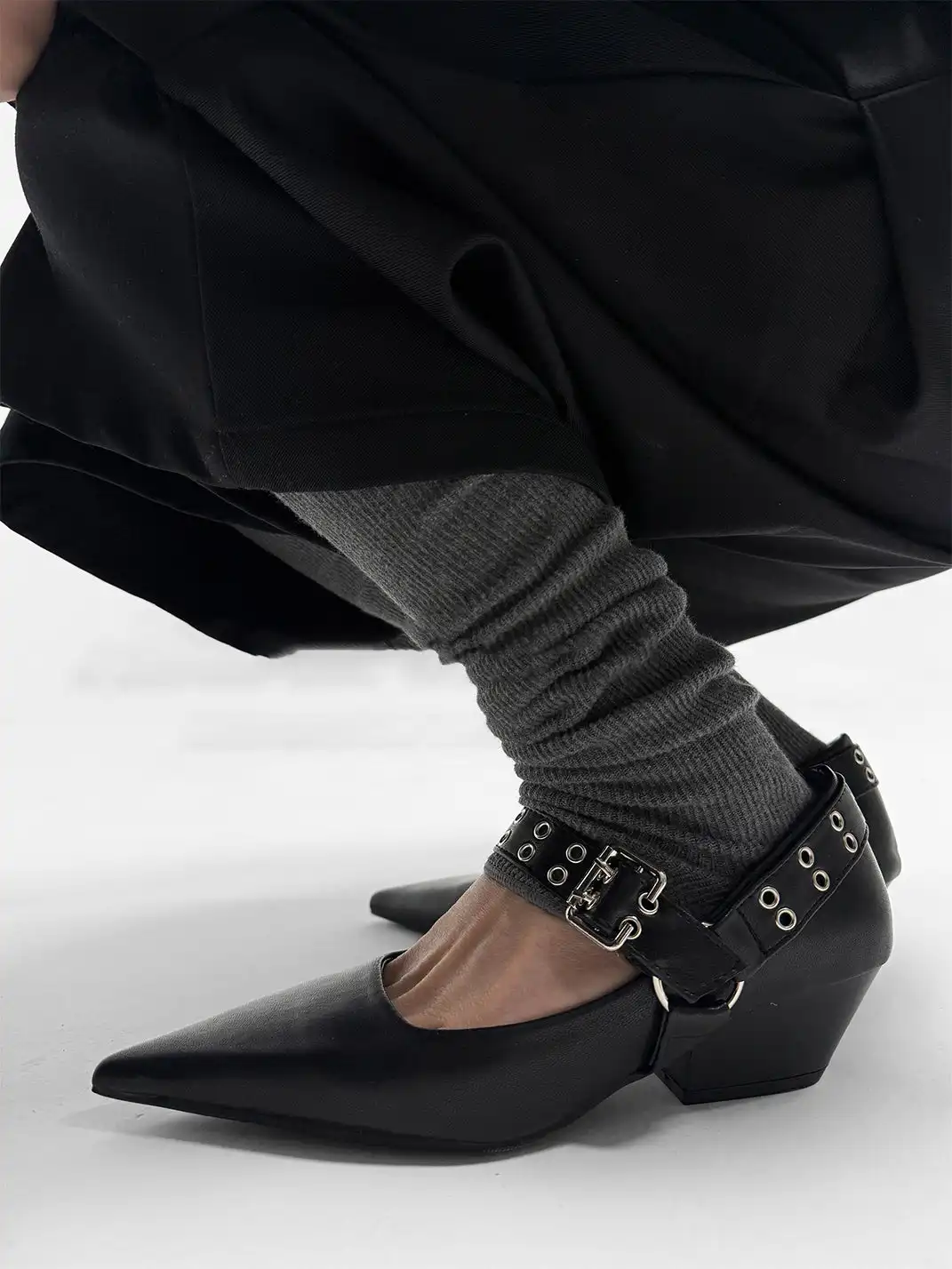 ABstract Garden | Studded Chunky Heel Pointed Toe Mary Jane Shoes