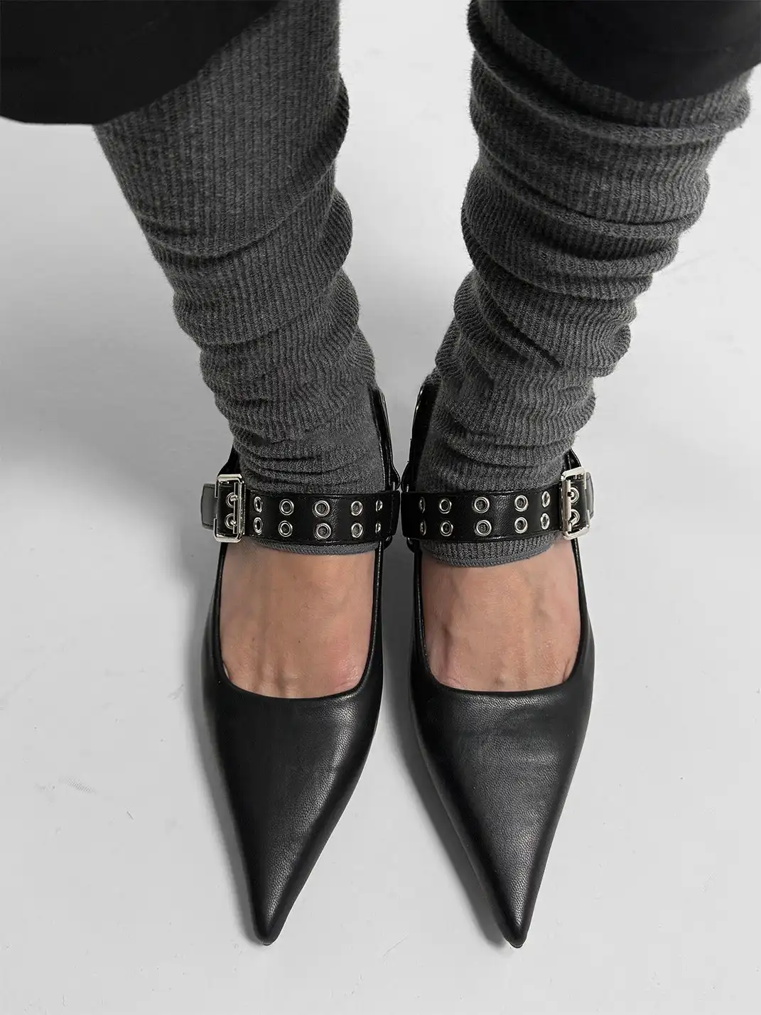 ABstract Garden | Studded Chunky Heel Pointed Toe Mary Jane Shoes