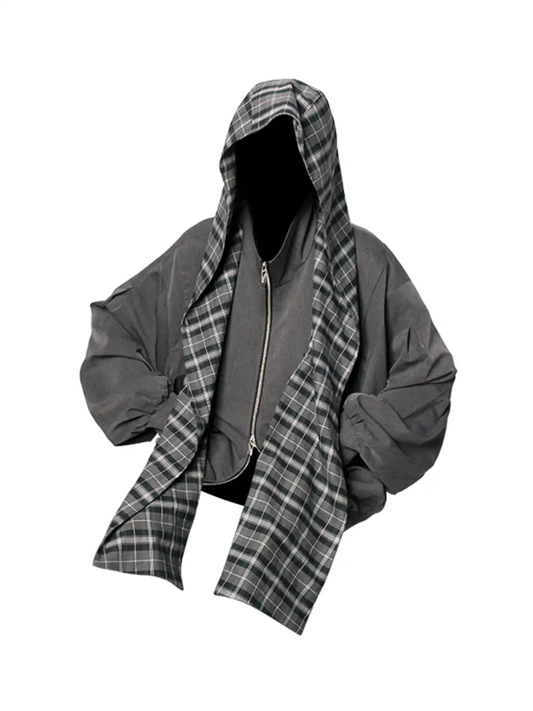 RELABEL | Detachable Plaid Hooded Jacket
