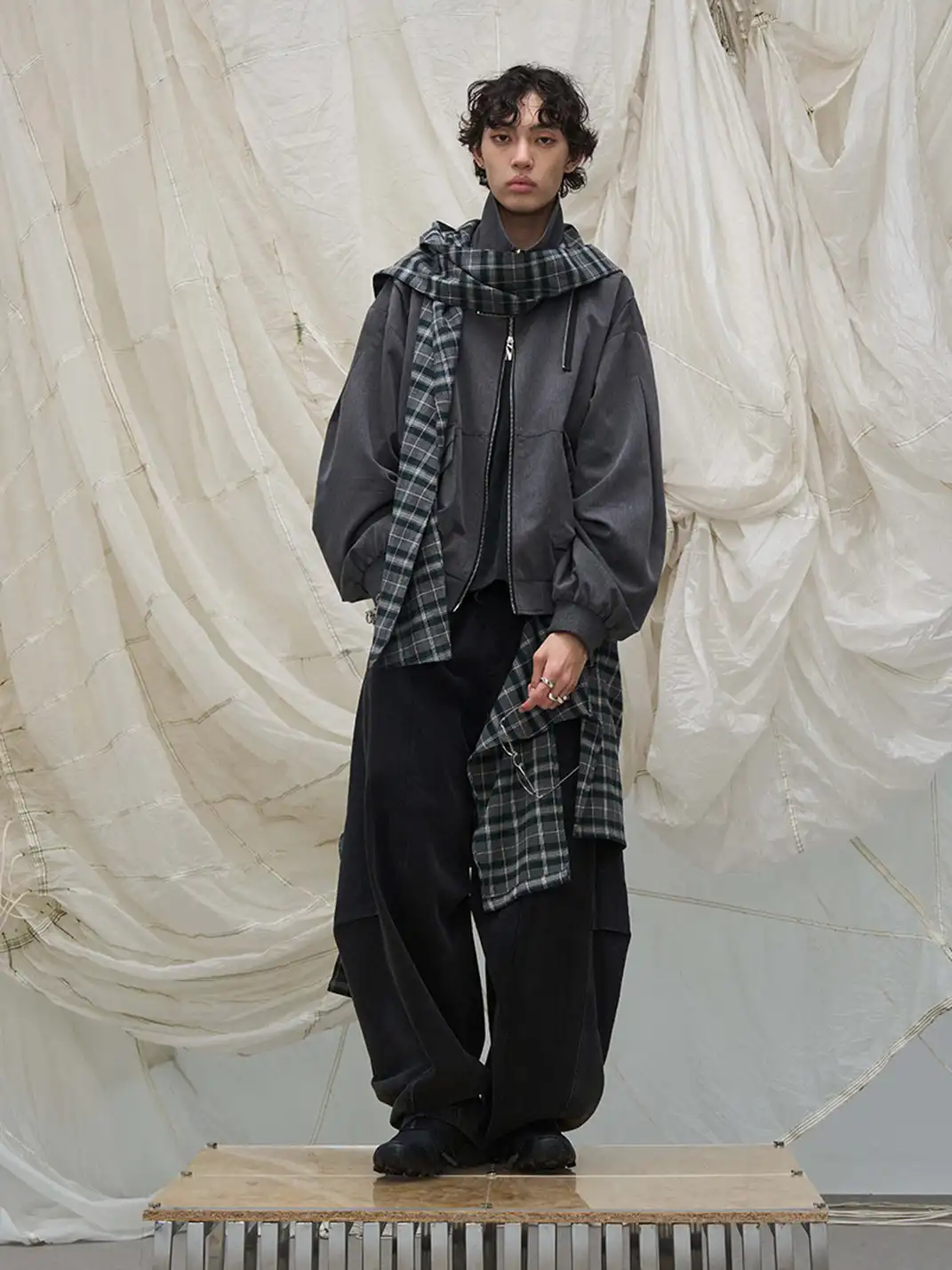 RELABEL | Detachable Plaid Hooded Jacket