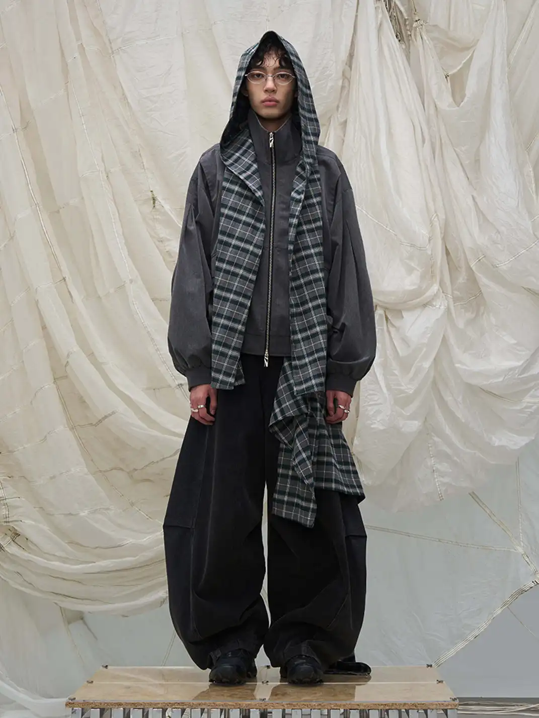 RELABEL | Detachable Plaid Hooded Jacket