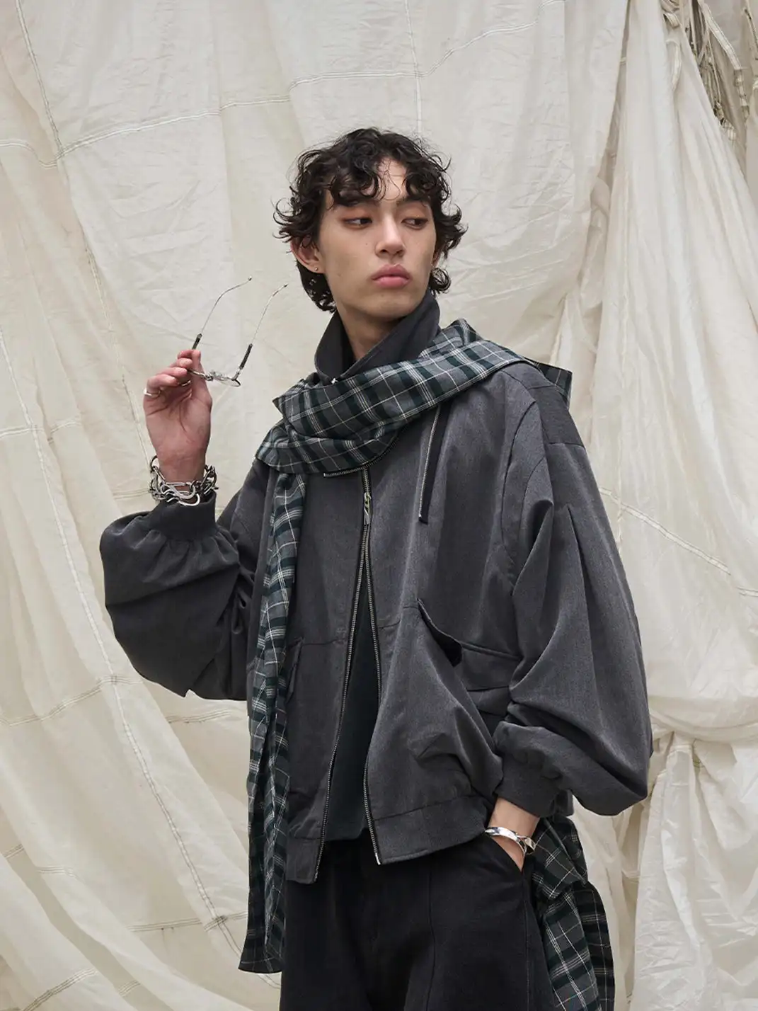 RELABEL | Detachable Plaid Hooded Jacket