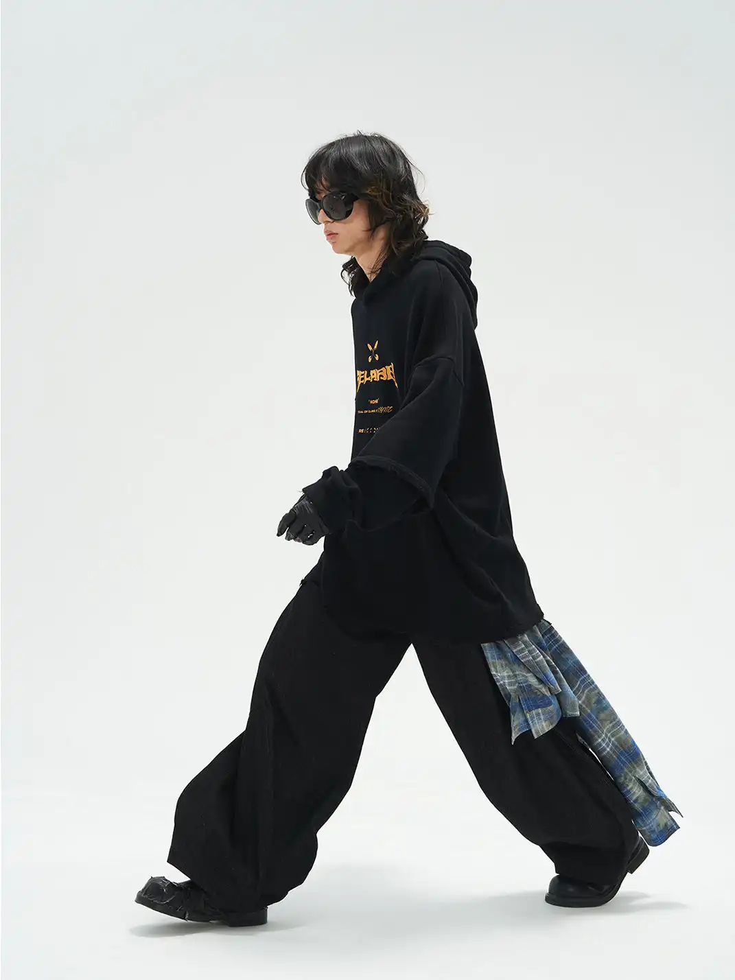 RELABEL | Detachable Plaid Flap Panel Wide-Leg Pants