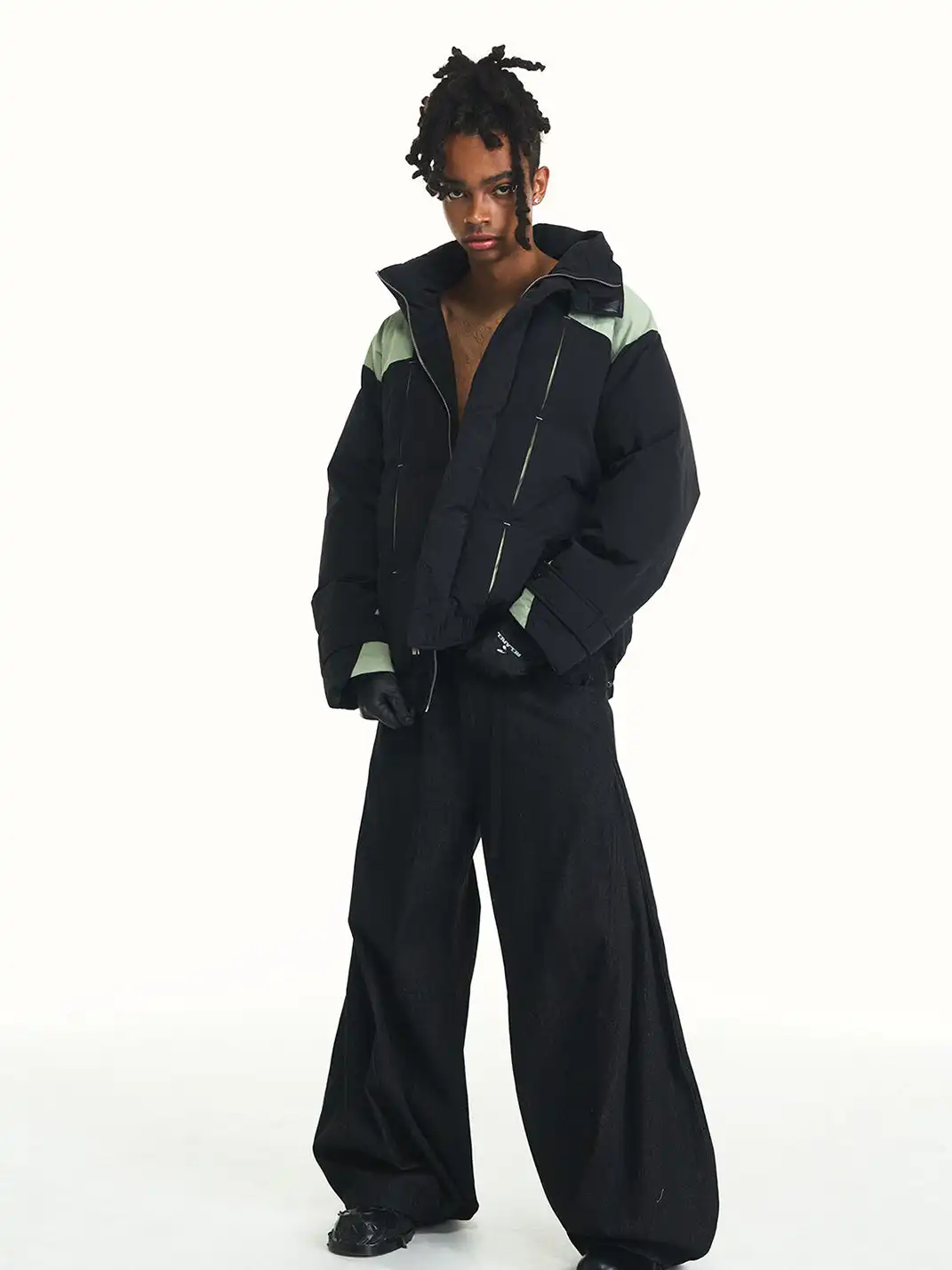RELABEL | Detachable Plaid Flap Panel Wide-Leg Pants