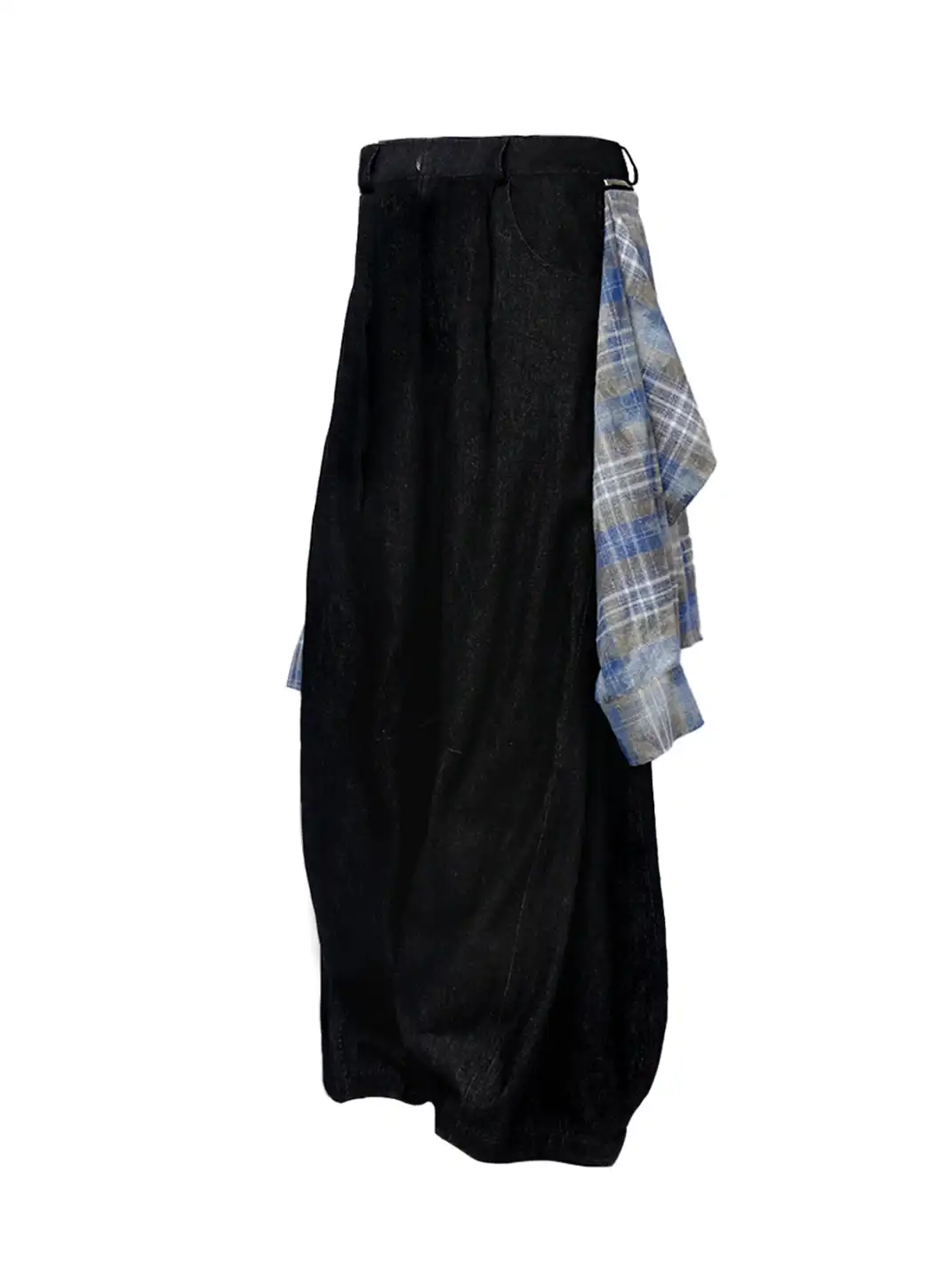 RELABEL | Detachable Plaid Flap Panel Wide-Leg Pants