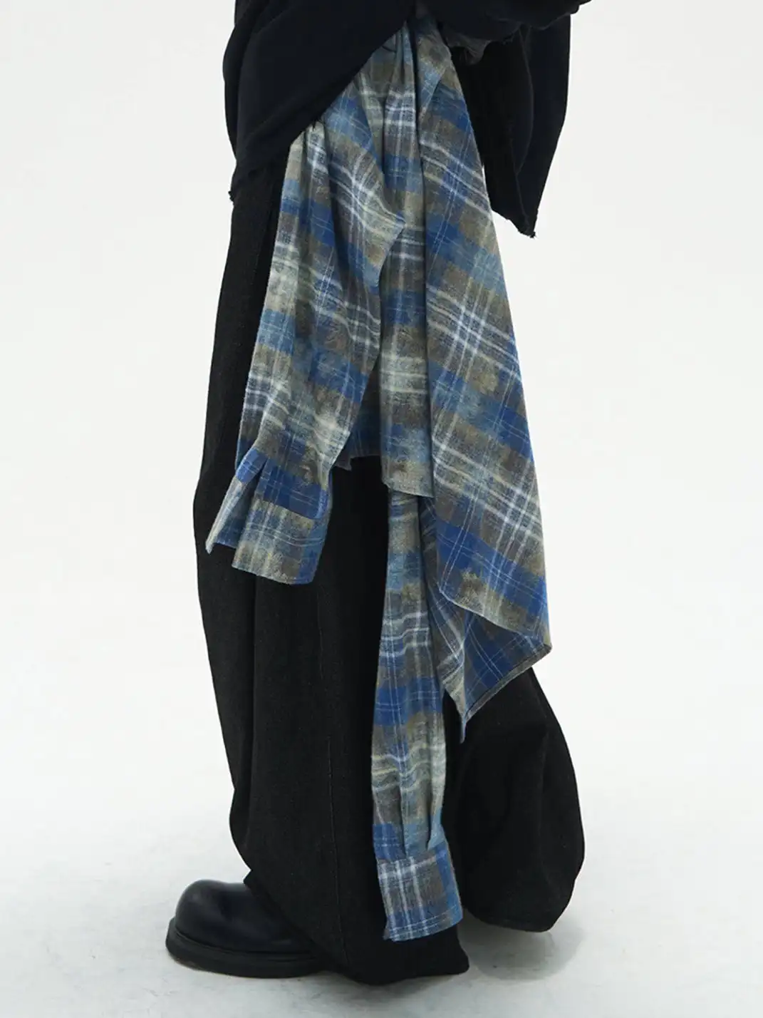 RELABEL | Detachable Plaid Flap Panel Wide-Leg Pants