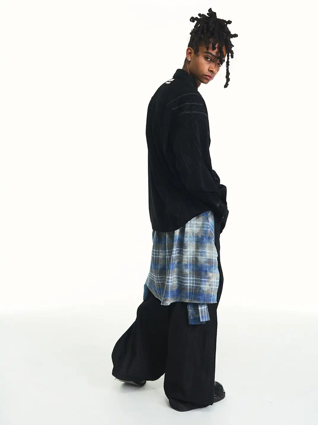 RELABEL | Detachable Plaid Flap Panel Wide-Leg Pants