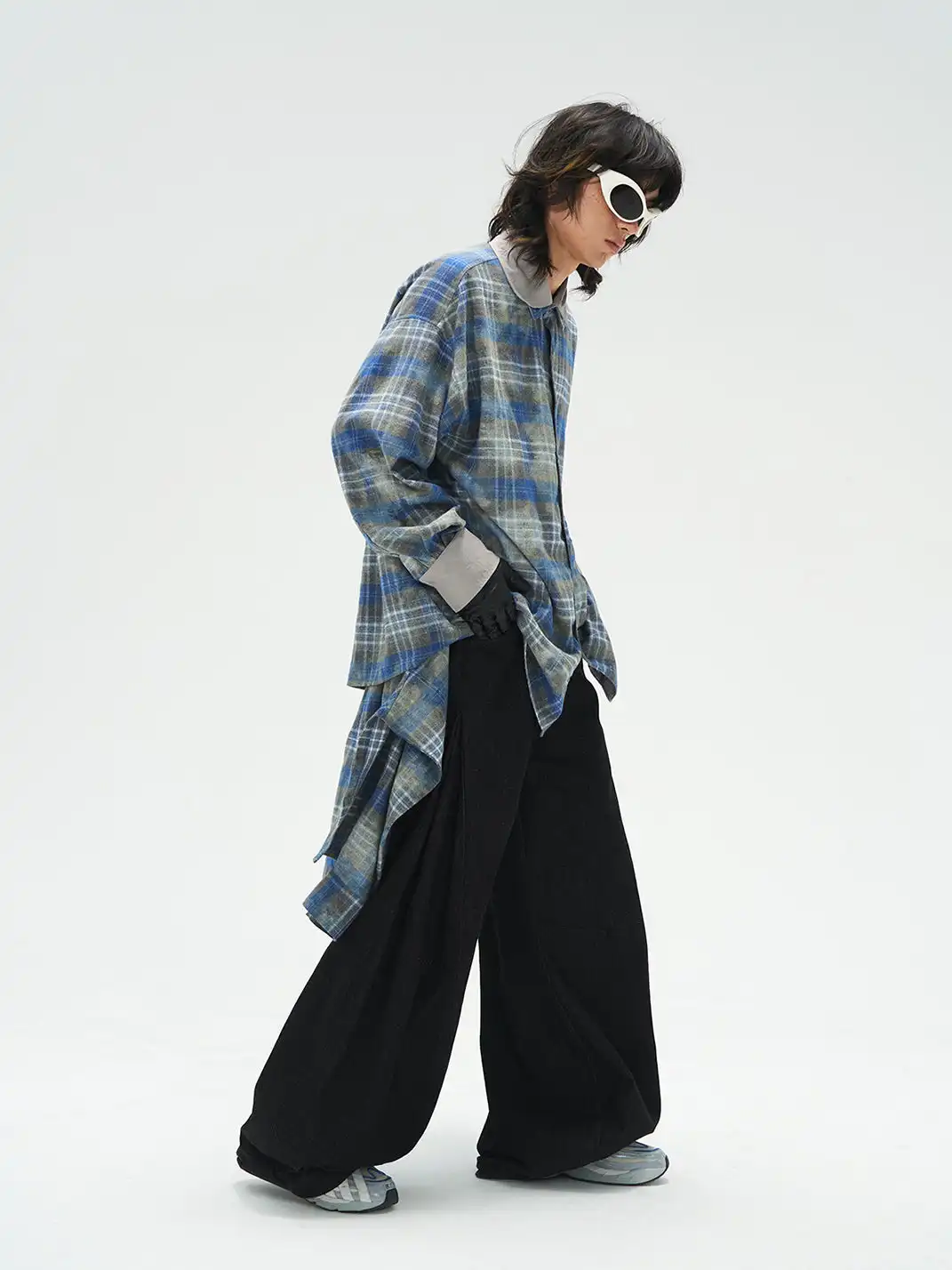 RELABEL | Detachable Plaid Flap Panel Wide-Leg Pants