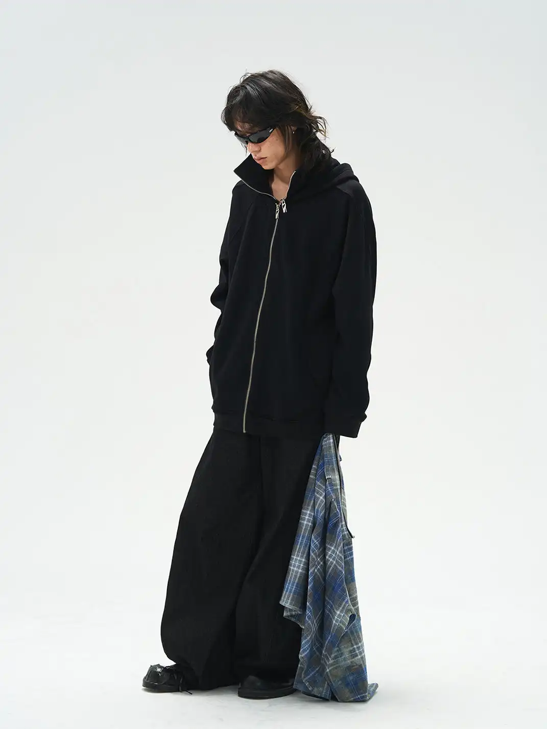 RELABEL | Detachable Plaid Flap Panel Wide-Leg Pants