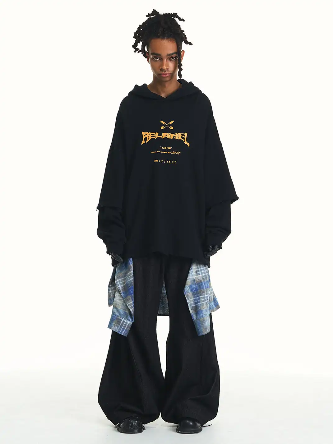 RELABEL | Detachable Plaid Flap Panel Wide-Leg Pants