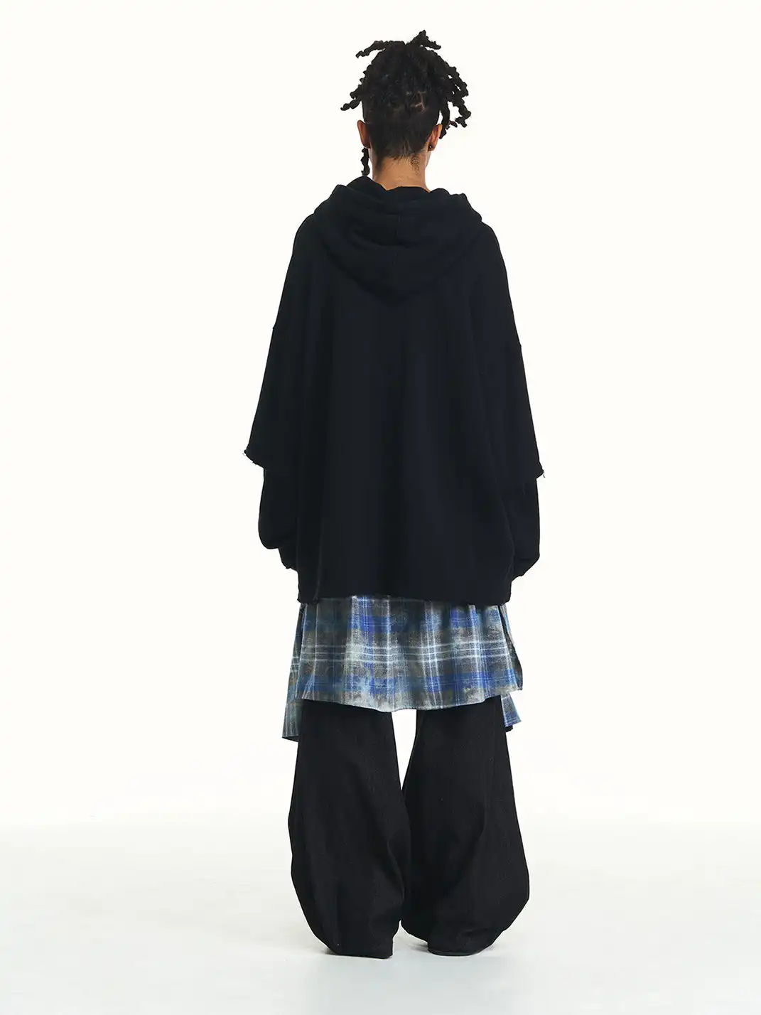 RELABEL | Detachable Plaid Flap Panel Wide-Leg Pants