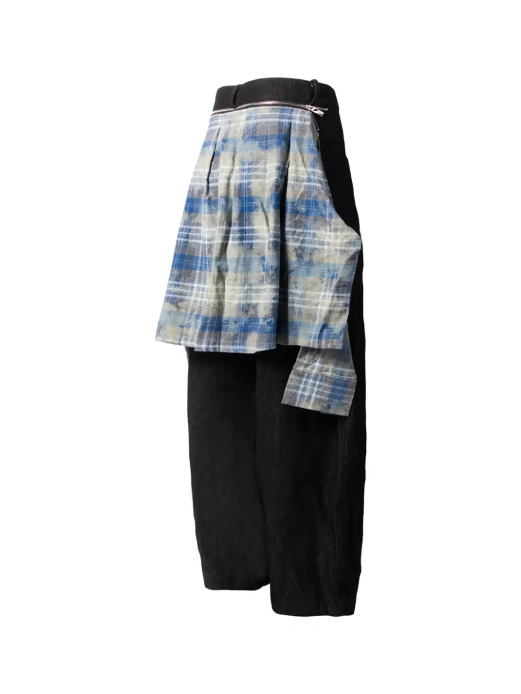 RELABEL | Detachable Plaid Flap Panel Wide-Leg Pants