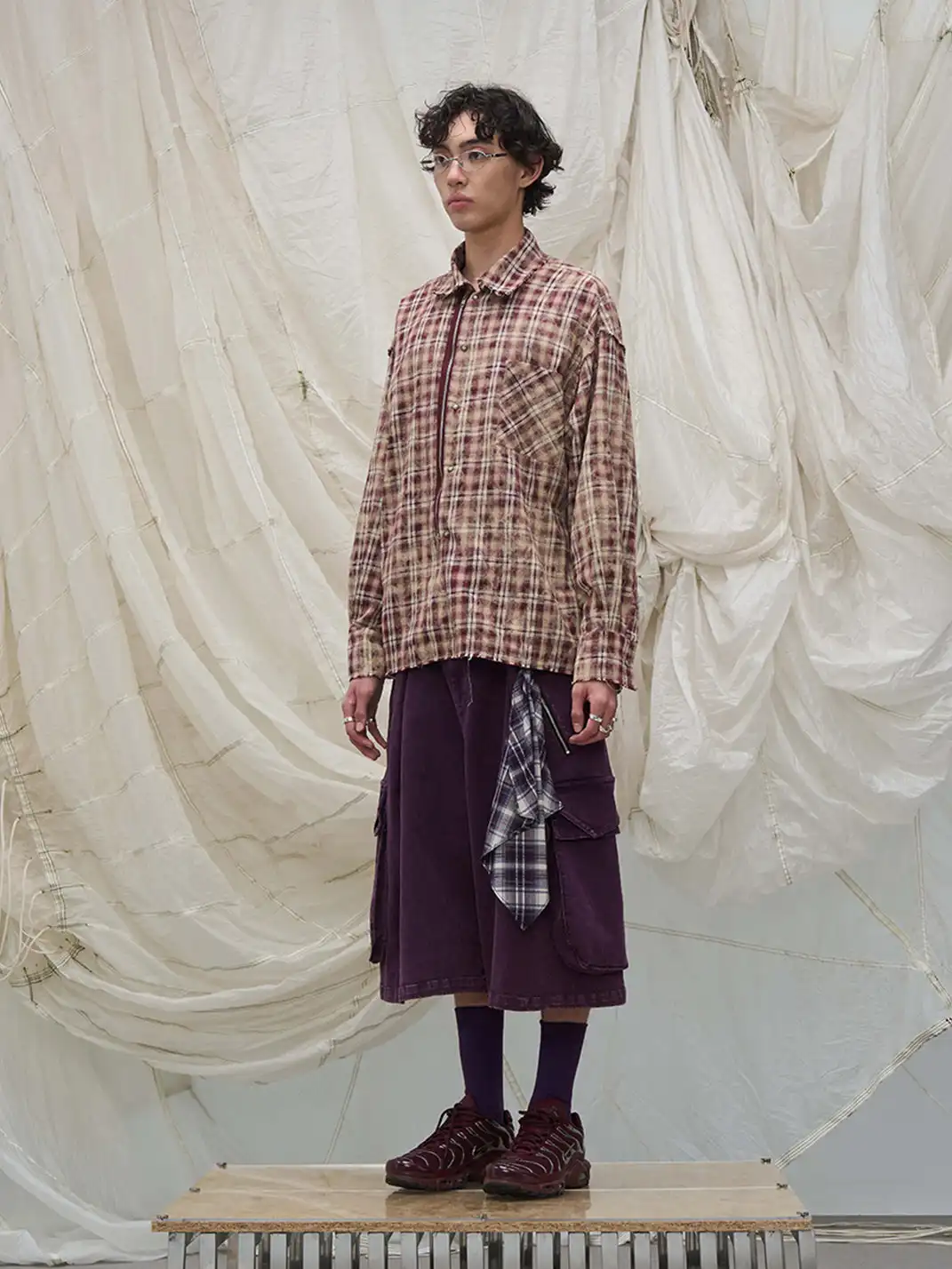 RELABEL | Tie-dye Plaid Dual Closure Frayed Shirt