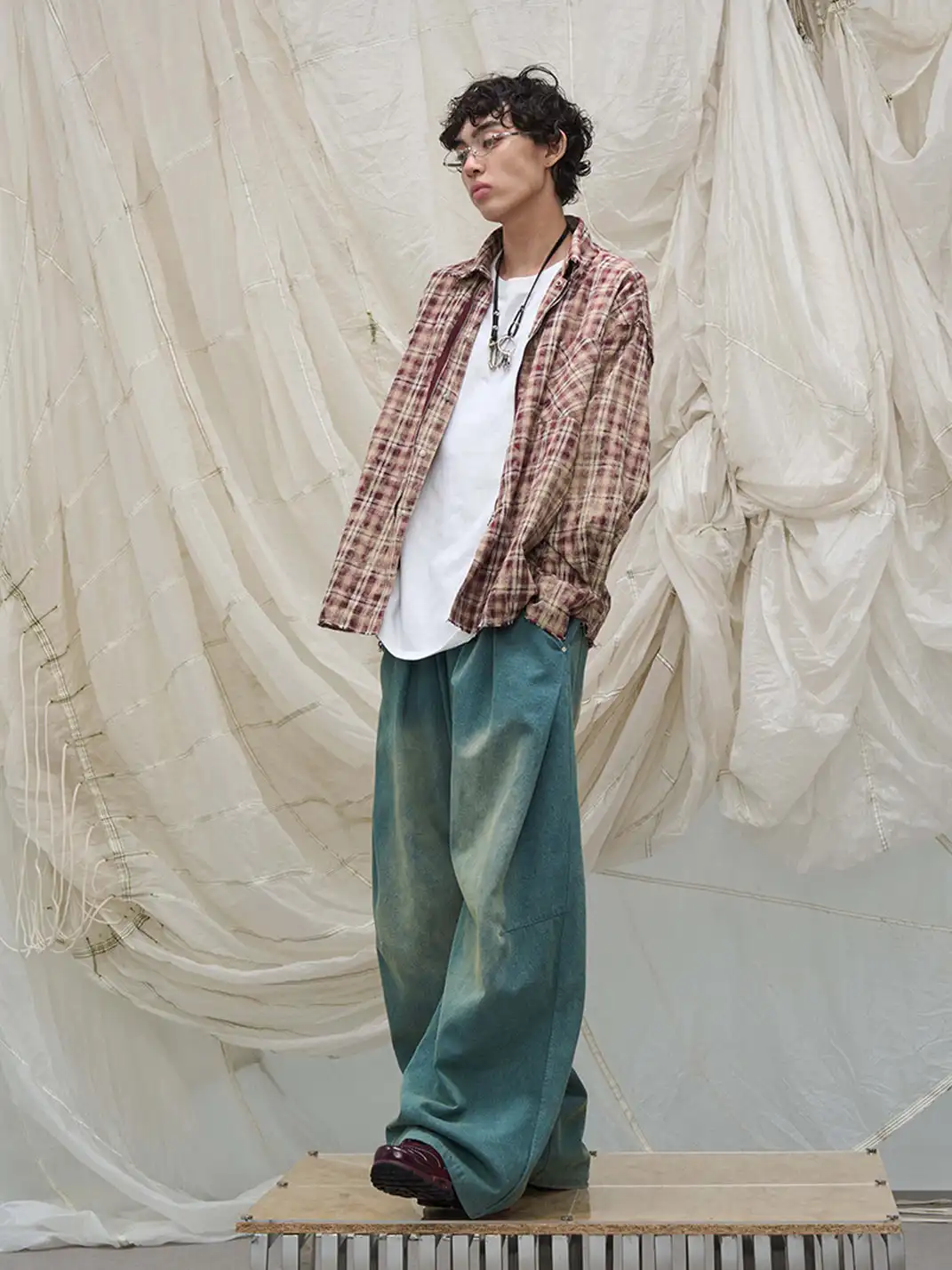 RELABEL | Tie-dye Plaid Dual Closure Frayed Shirt