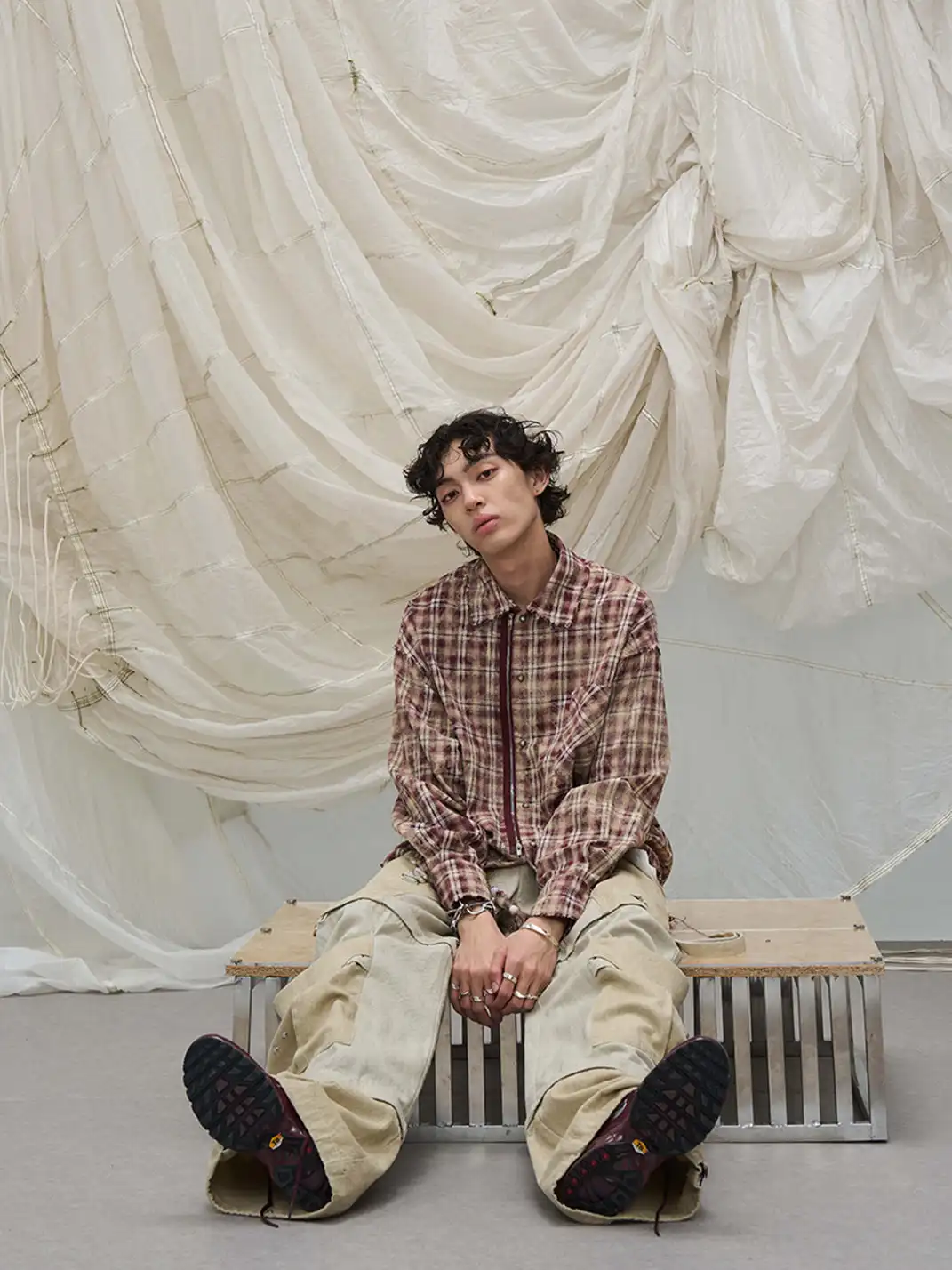 RELABEL | Tie-dye Plaid Dual Closure Frayed Shirt