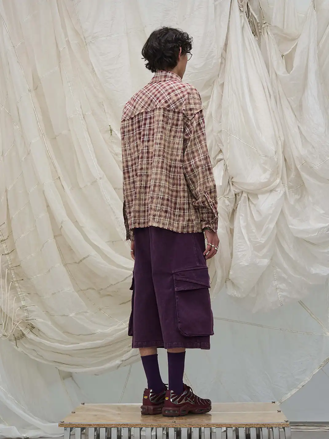 RELABEL | Tie-dye Plaid Dual Closure Frayed Shirt