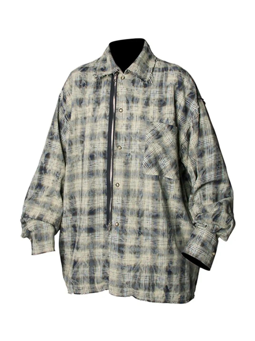 RELABEL | Tie-dye Plaid Dual Closure Frayed Shirt