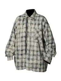 RELABEL | Tie-dye Plaid Dual Closure Frayed Shirt
