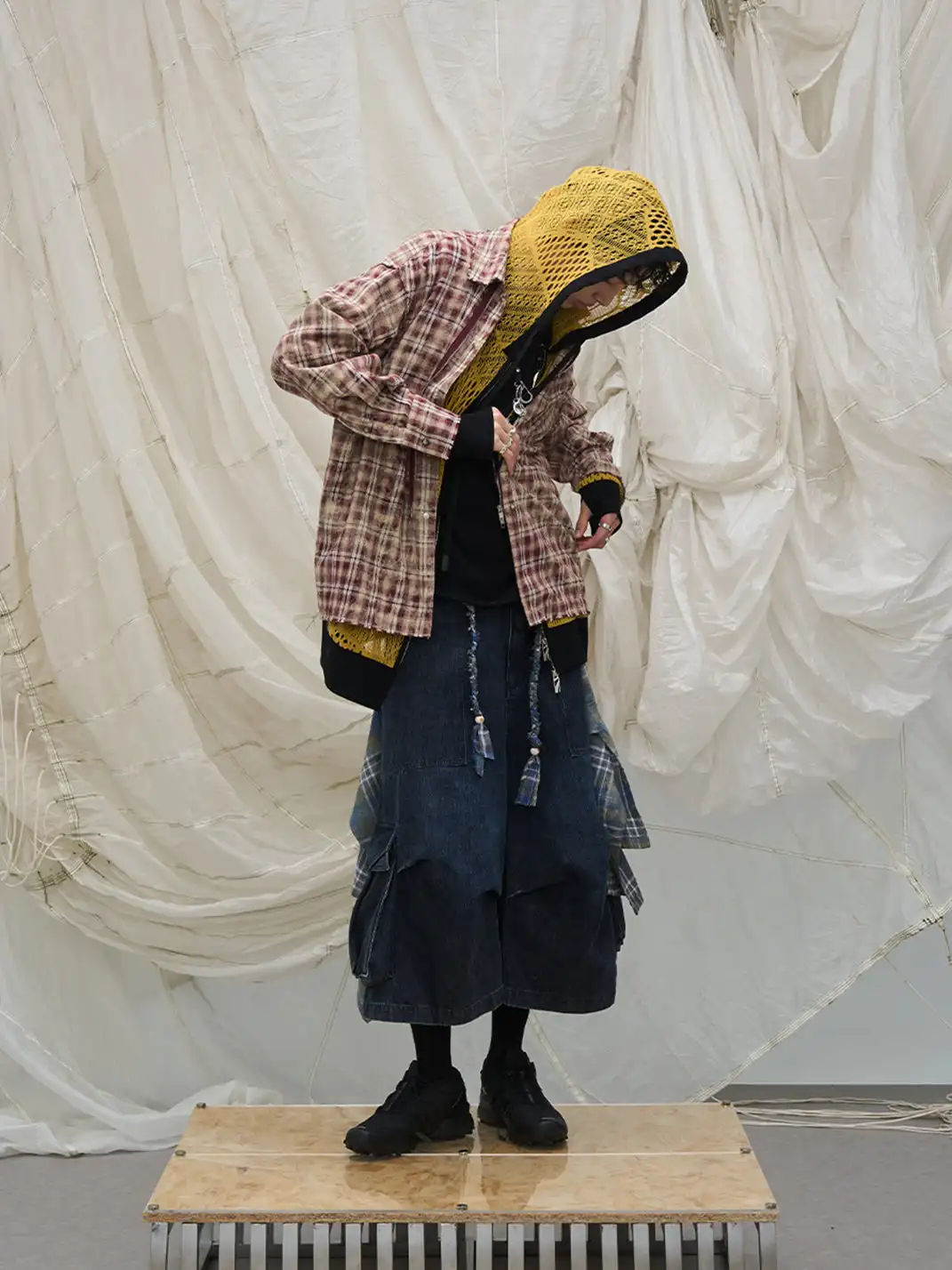 RELABEL | Tie-dye Plaid Dual Closure Frayed Shirt