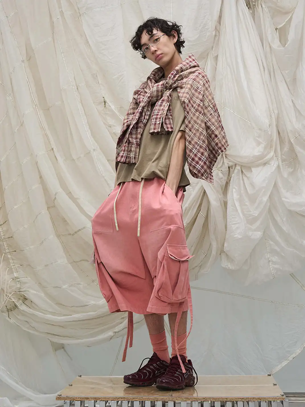 RELABEL | Tie-dye Plaid Dual Closure Frayed Shirt