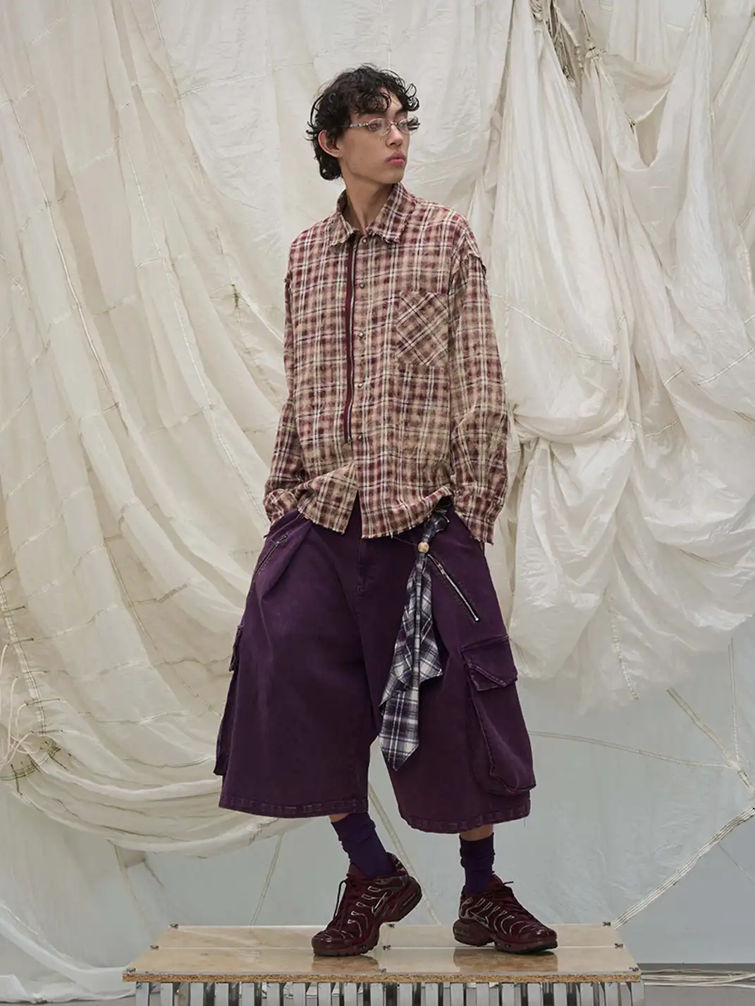 RELABEL | Tie-dye Plaid Dual Closure Frayed Shirt