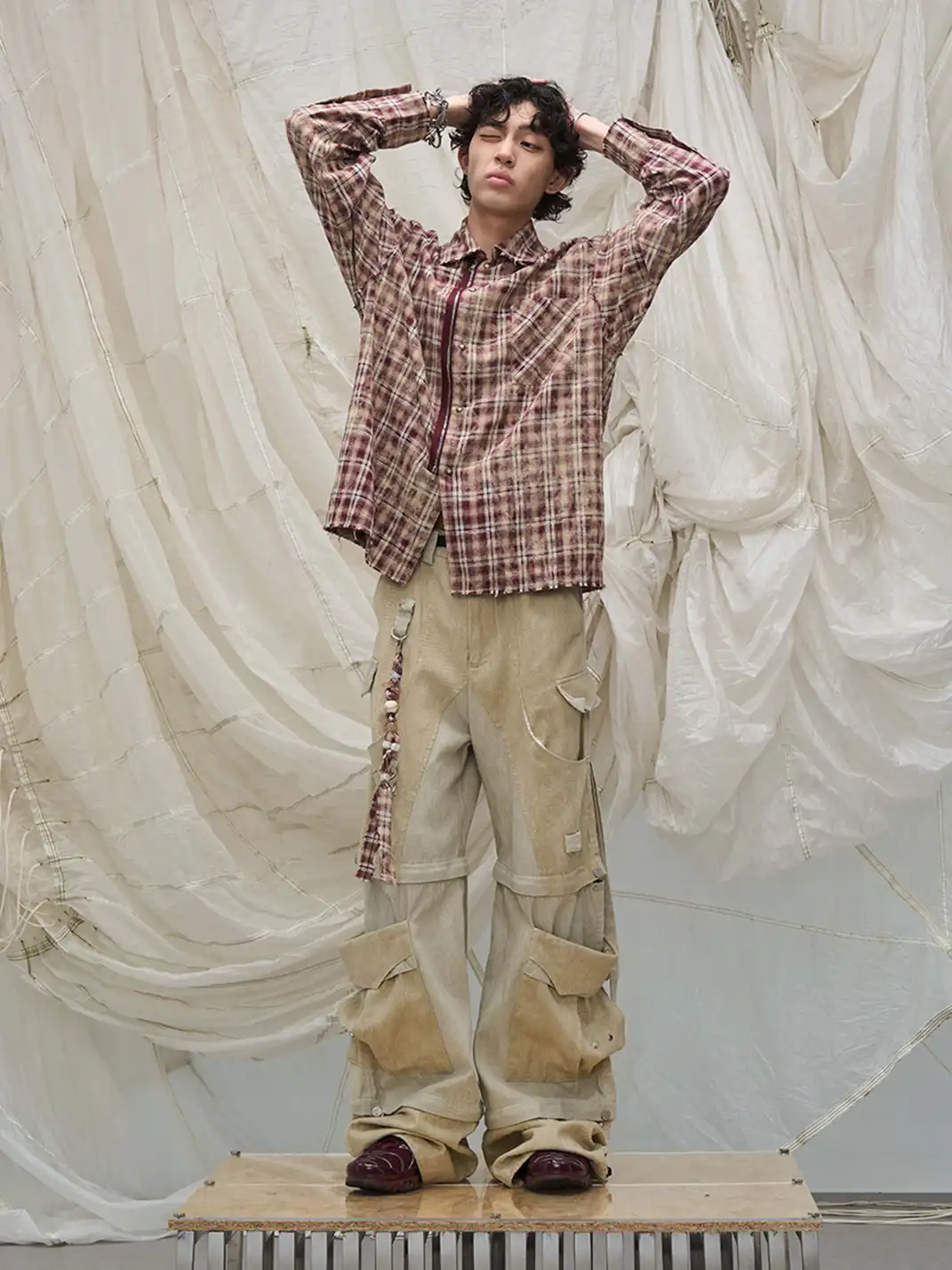 RELABEL | Tie-dye Plaid Dual Closure Frayed Shirt