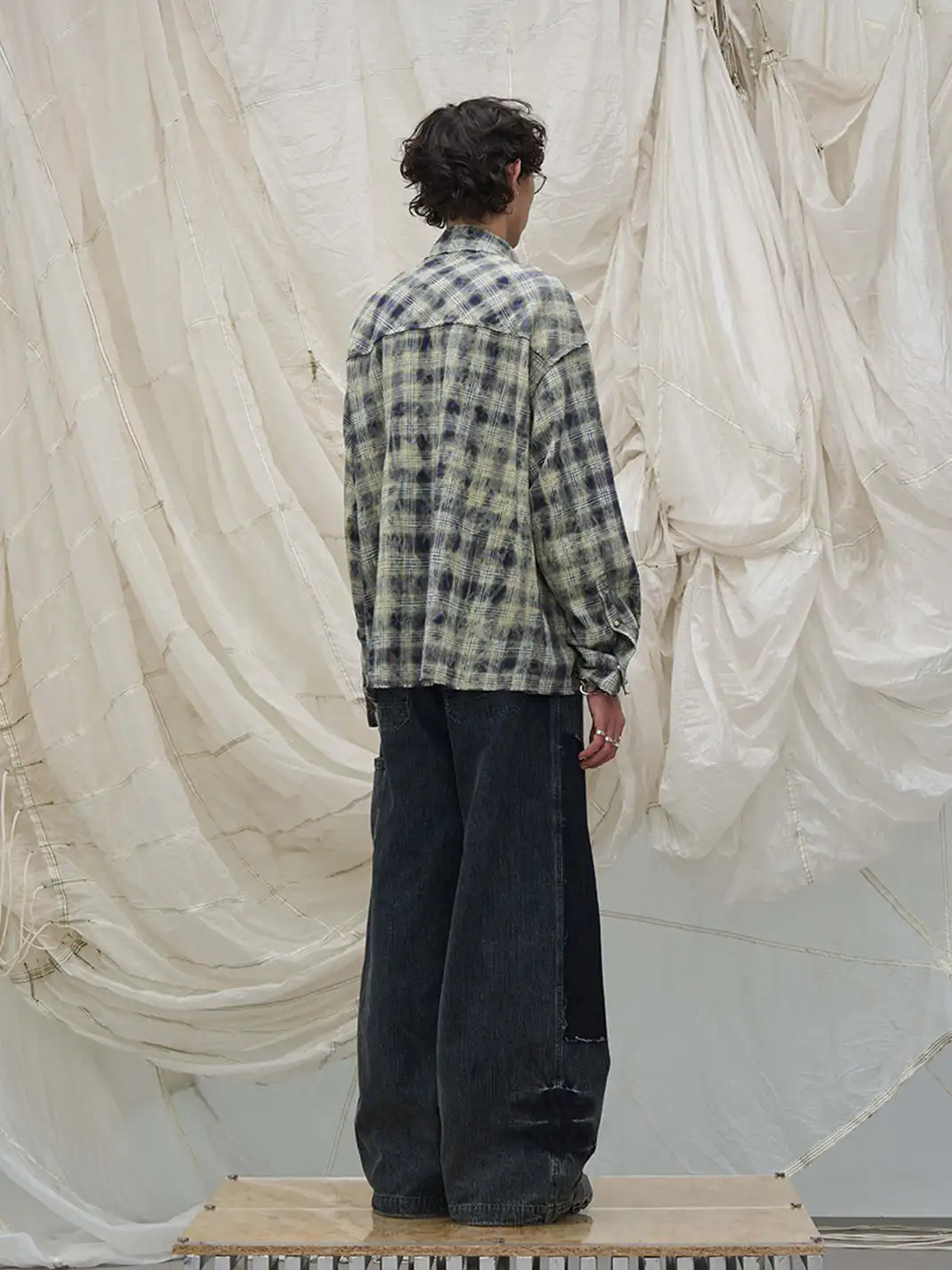 RELABEL | Tie-dye Plaid Dual Closure Frayed Shirt