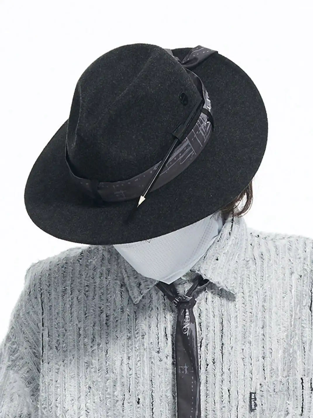 RELABEL | Wool Felt Detachable Silk-Scarf Fedora Hat