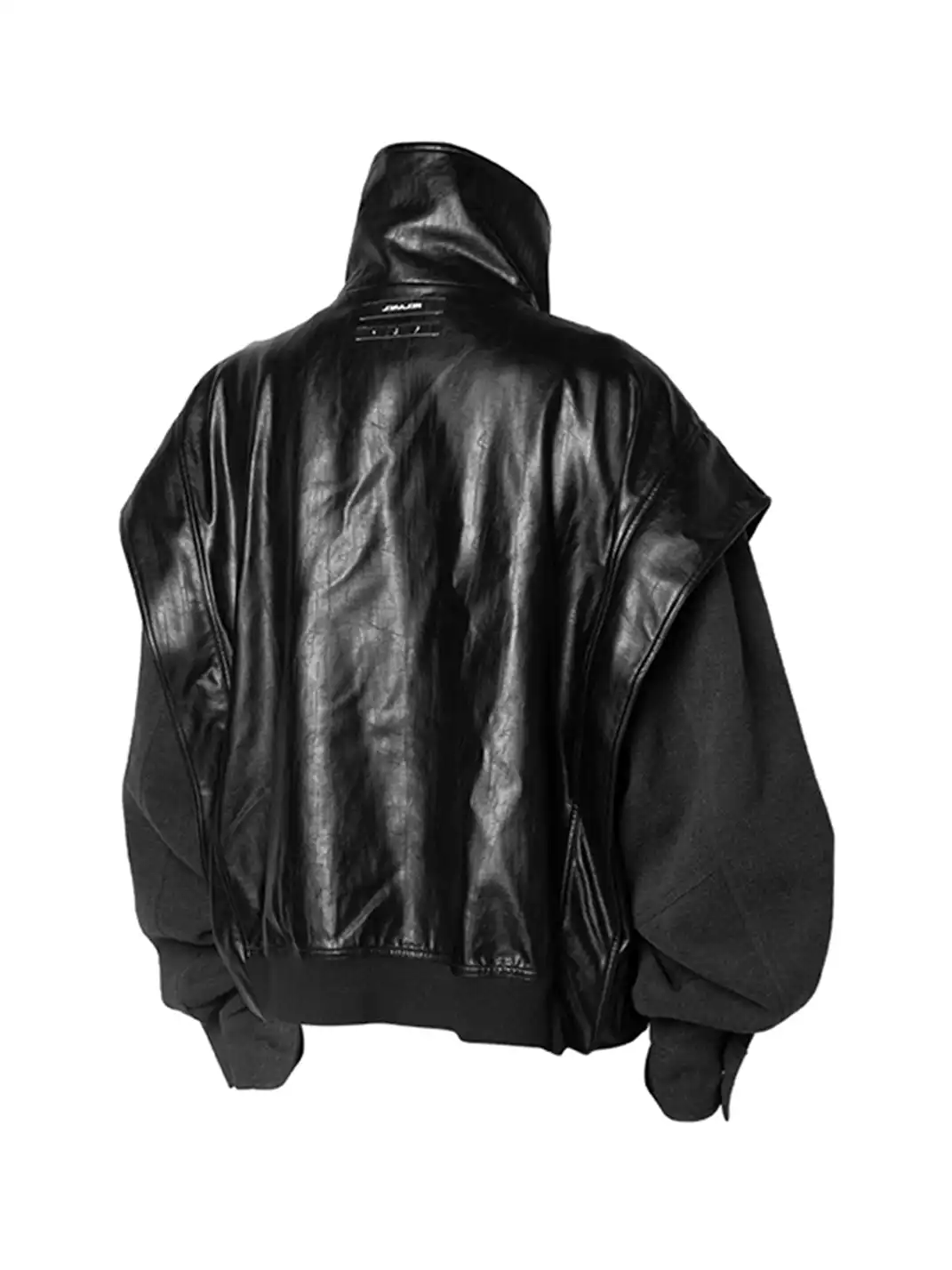RELABEL | Half-High Collar Deconstructed Shoulder Leather Jacket