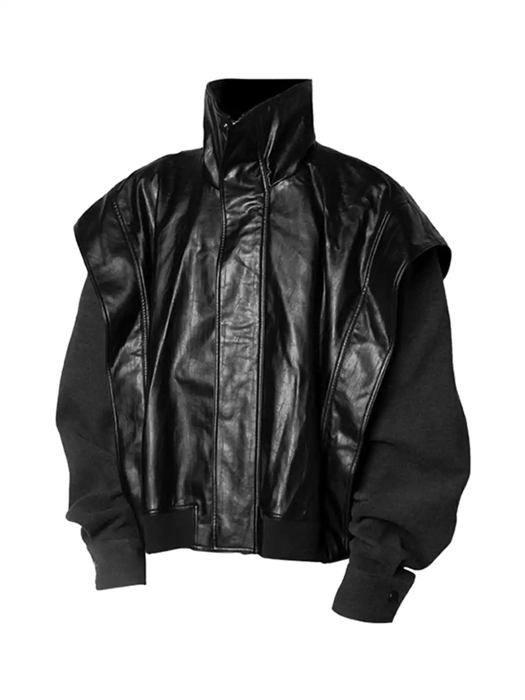RELABEL | Half-High Collar Deconstructed Shoulder Leather Jacket