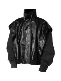 RELABEL | Half-High Collar Deconstructed Shoulder Leather Jacket