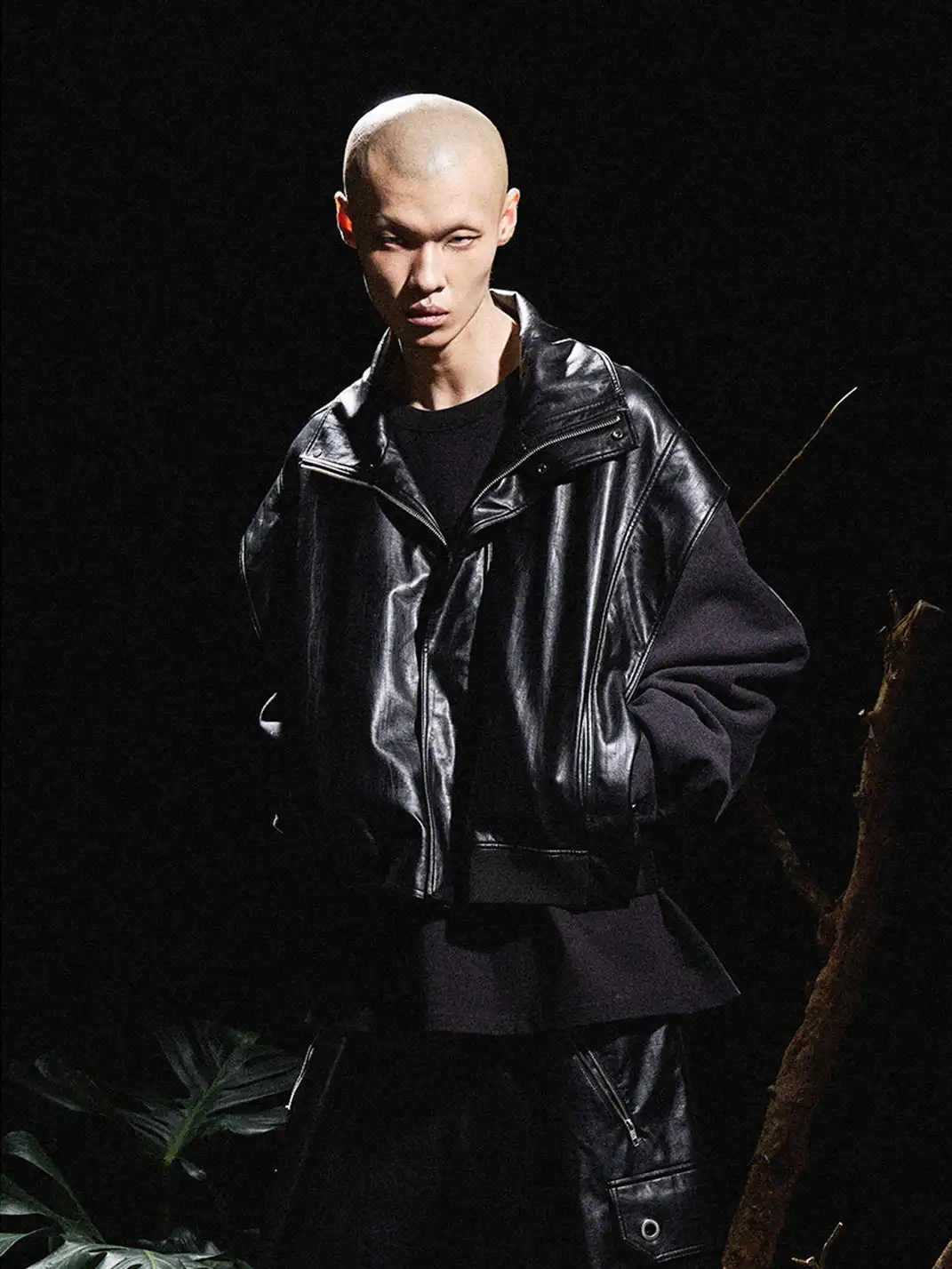 RELABEL | Half-High Collar Deconstructed Shoulder Leather Jacket